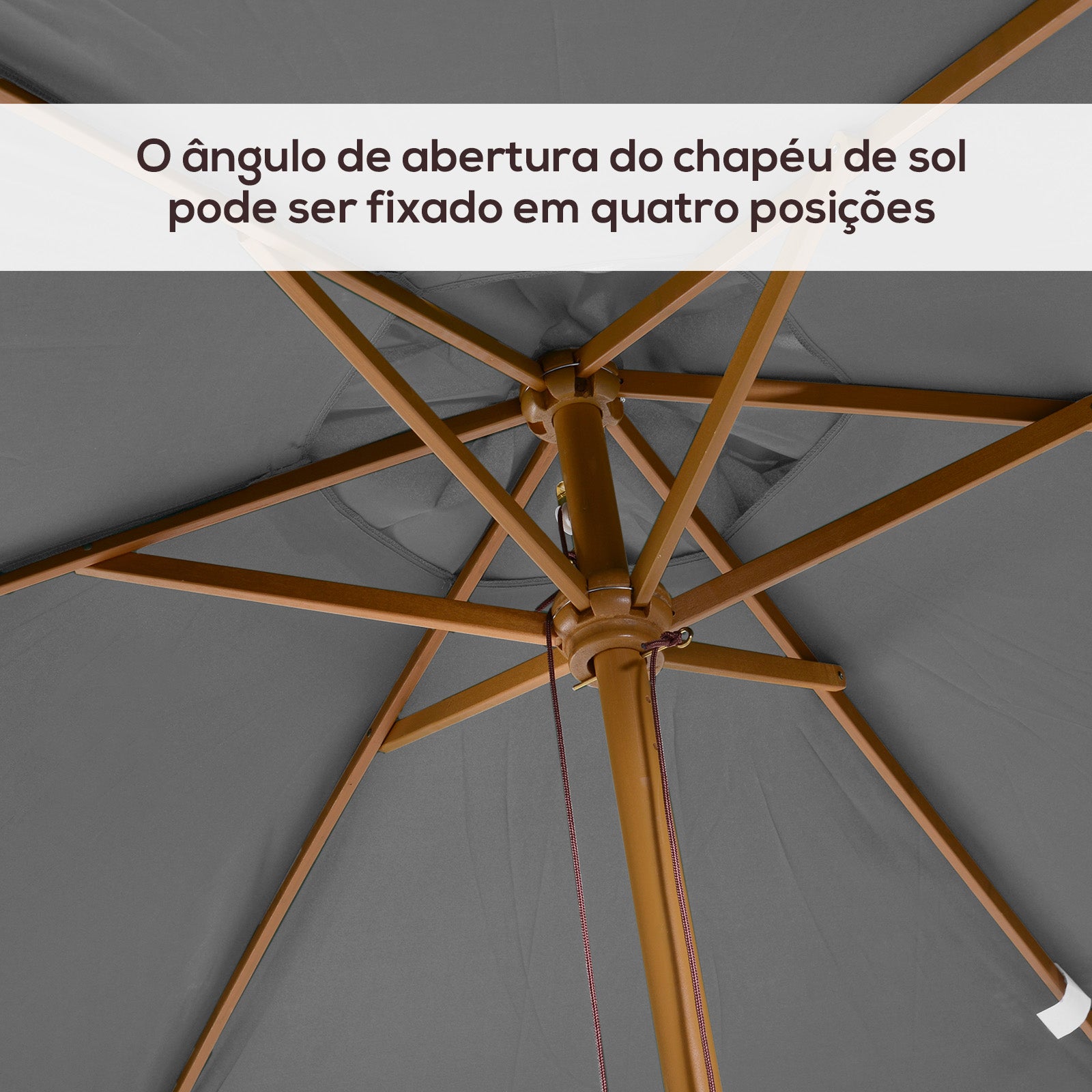 Chapéu de Sol Retangular Cinzento 295x200x255 cm com Sistema de Polia e Mastro de Madeira