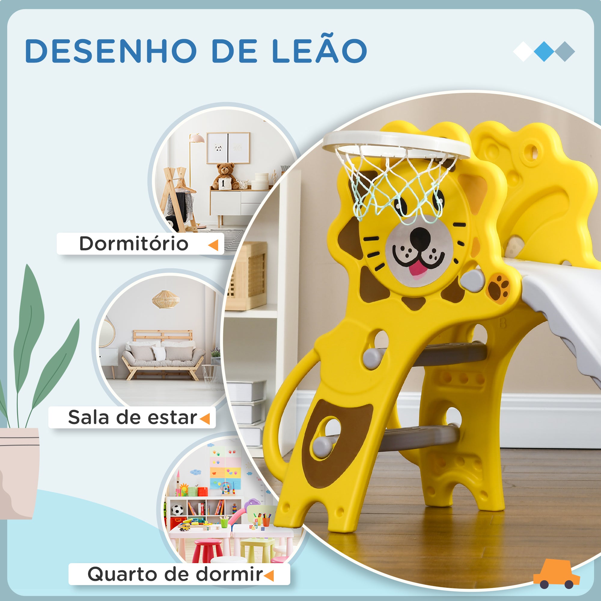 Escorrega para Crianças 2 em 1 – 131x50x74 cm – Amarelo – PE