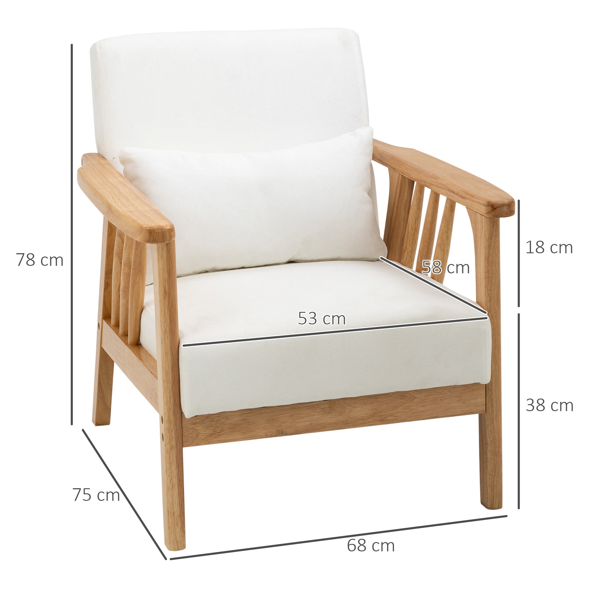 Poltrona de Sala de Estar – 68x75x78 cm – Creme Branco – Veludo