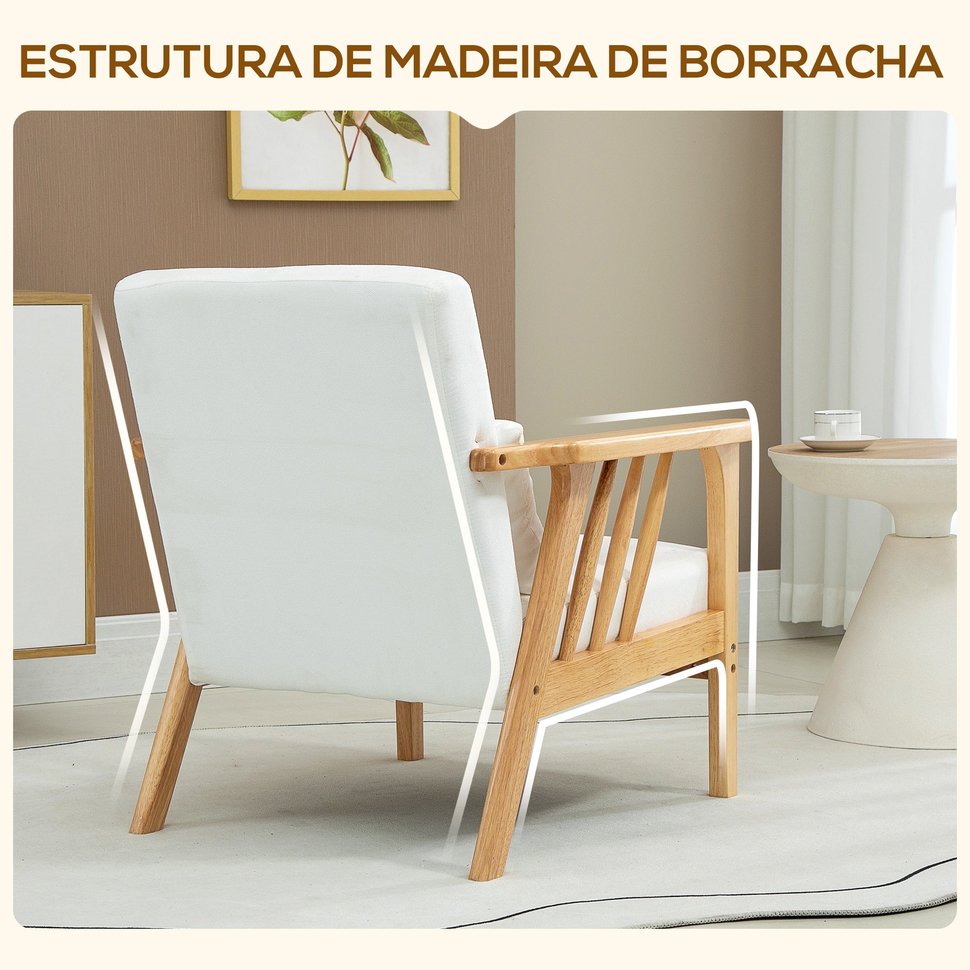 Poltrona de Sala de Estar – 68x75x78 cm – Creme Branco – Veludo