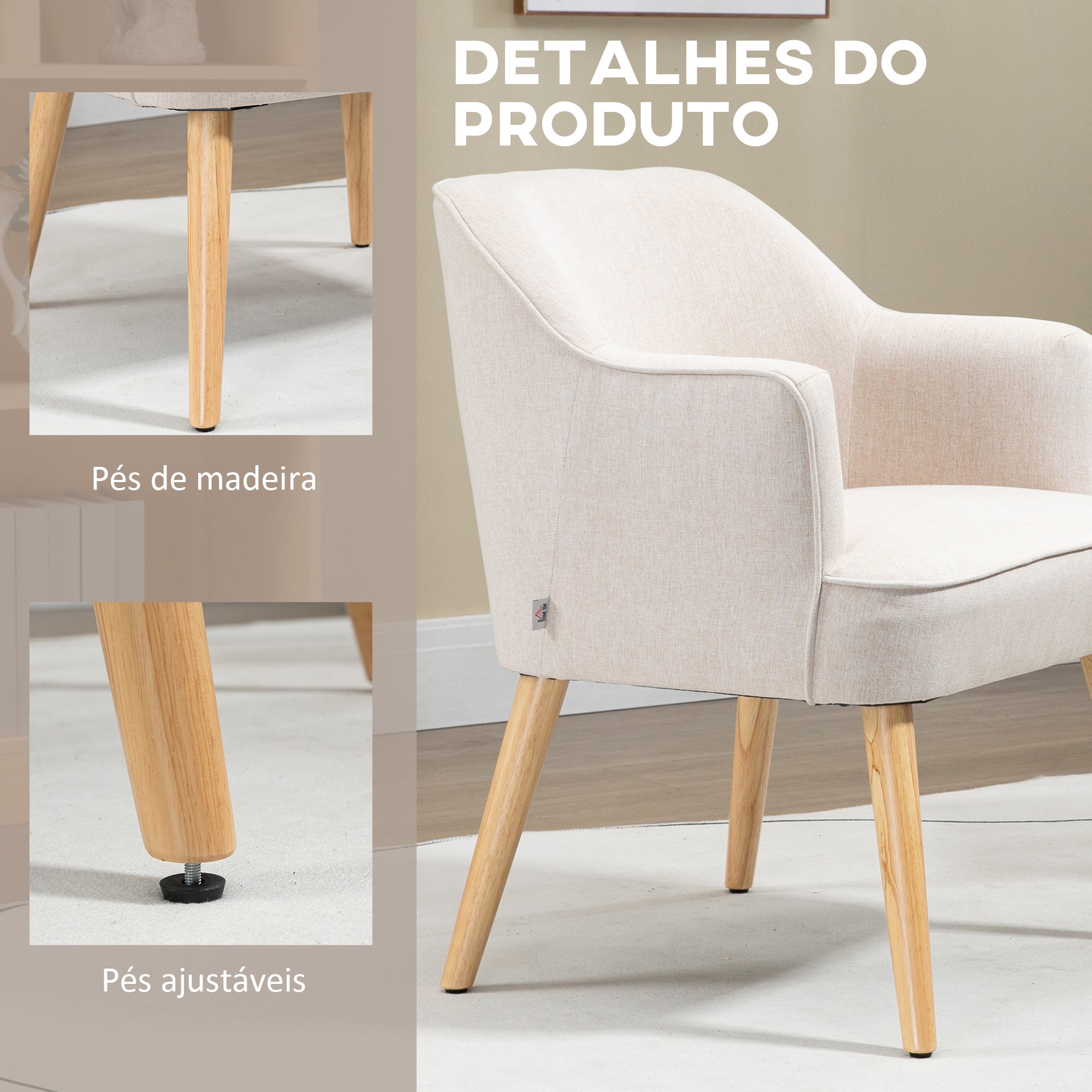 Poltrona – 64,5x65x79,5 cm – creme – linho