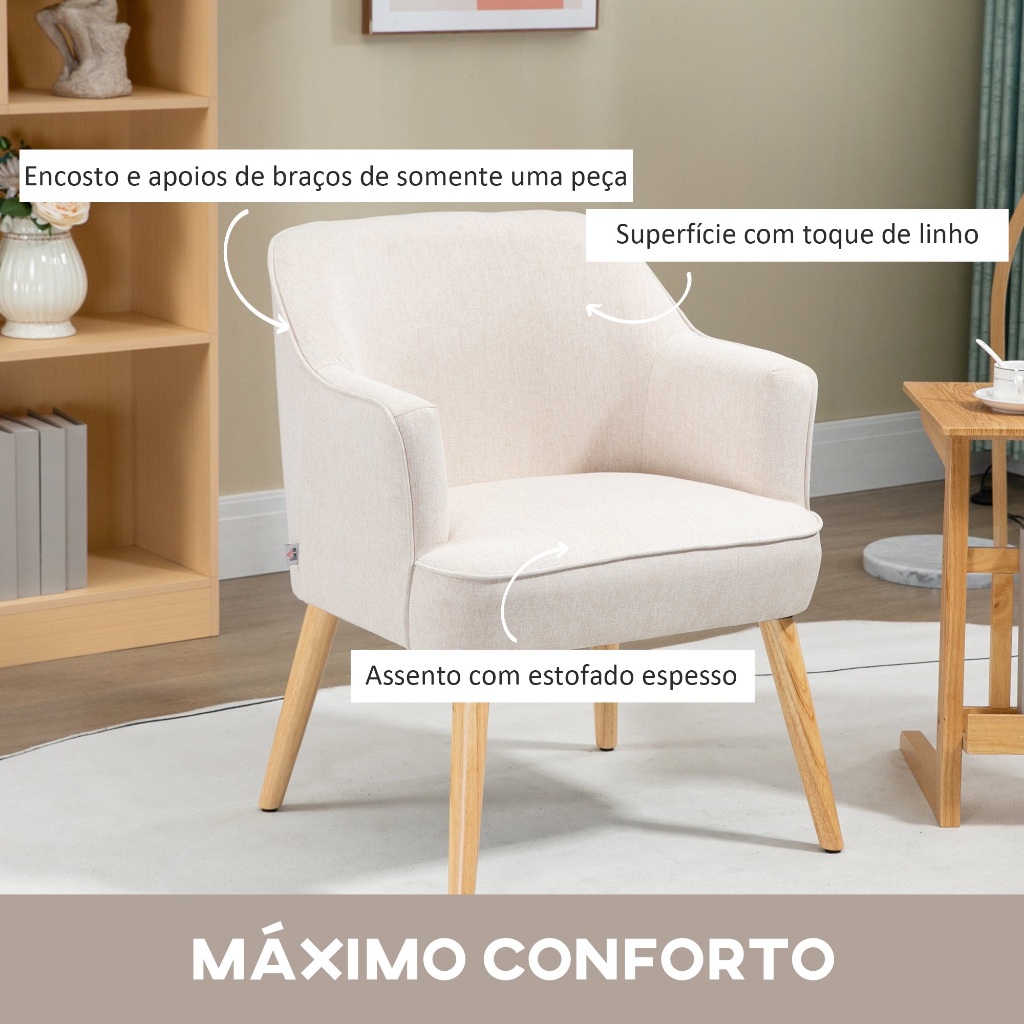 Poltrona – 64,5x65x79,5 cm – creme – linho
