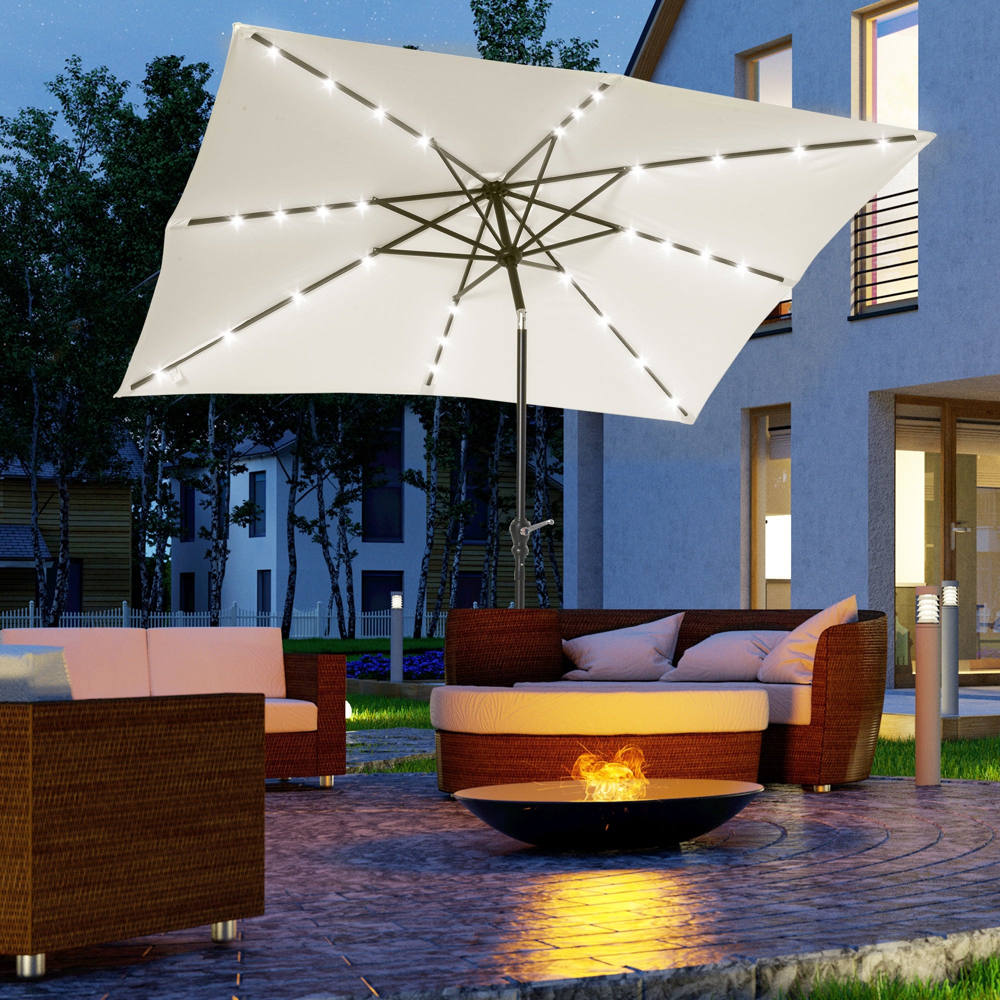 Chapéu de Sol 268x205x248 cm com Luzes LED e Inclinação até 45° - Creme Branco