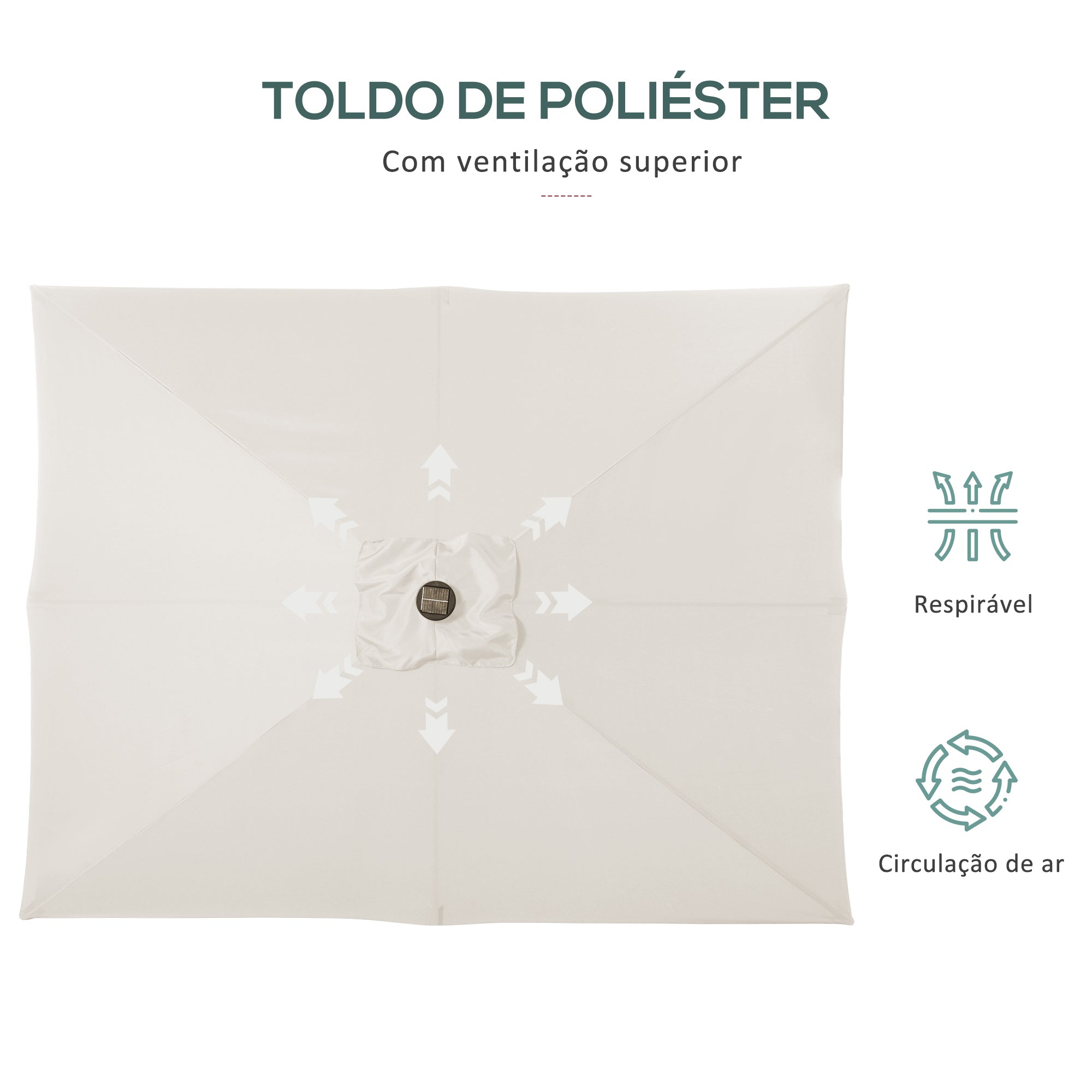 Chapéu de Sol 268x205x248 cm com Luzes LED e Inclinação até 45° - Creme Branco