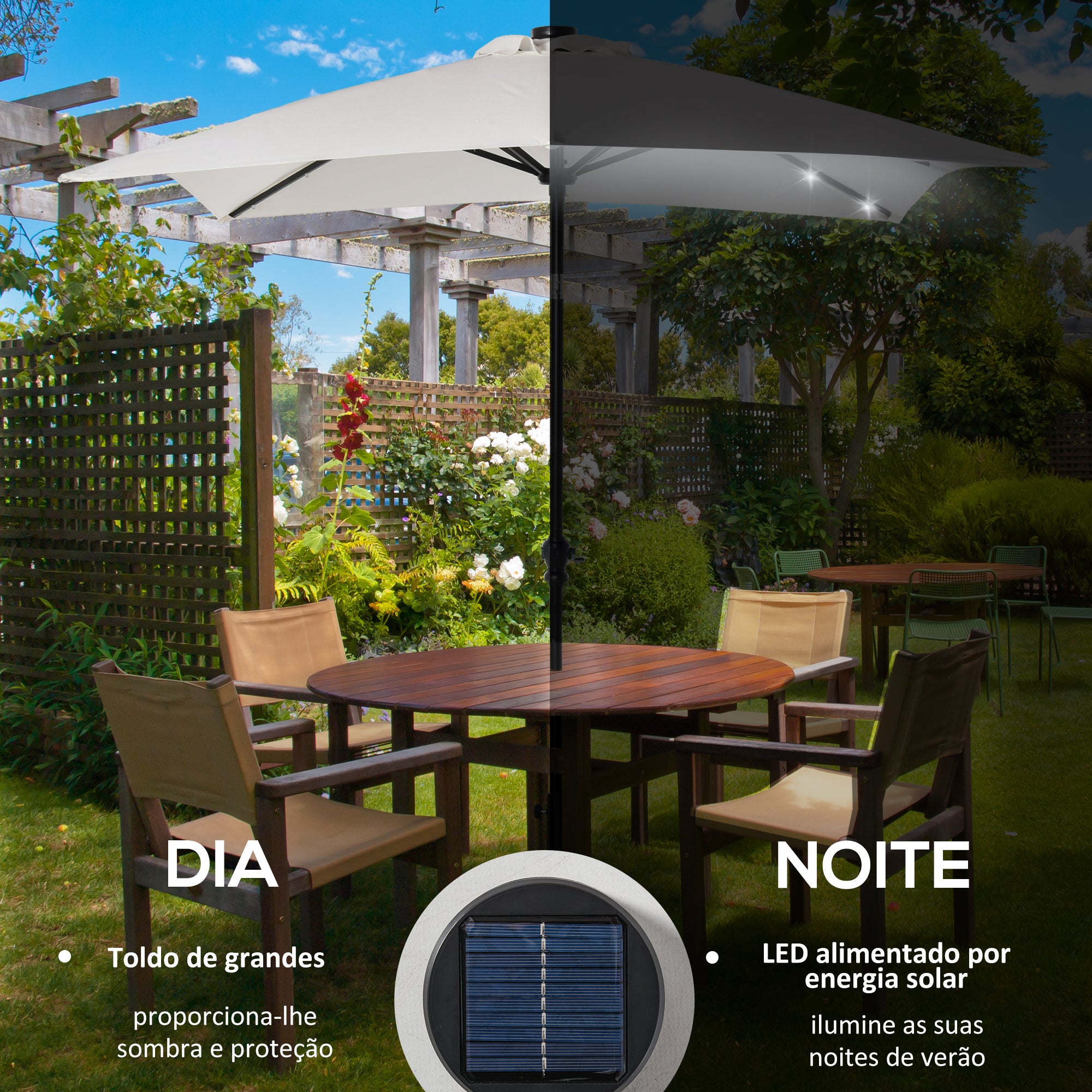 Chapéu de Sol 268x205x248 cm com Luzes LED e Inclinação até 45° - Creme Branco