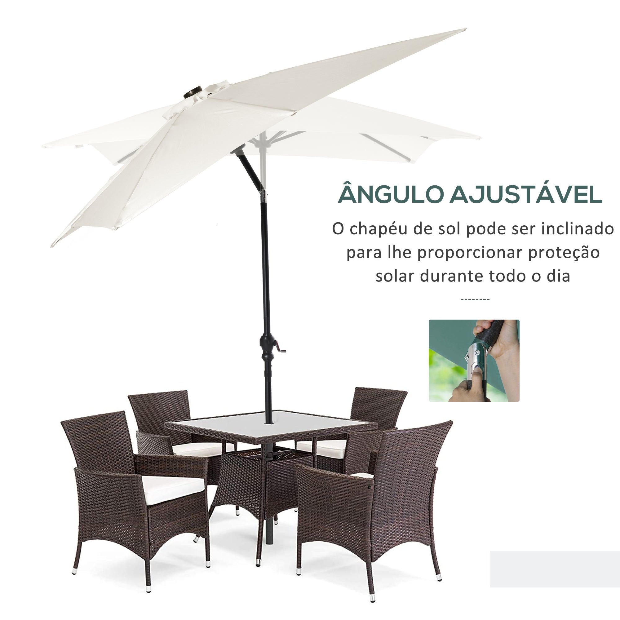 Chapéu de Sol 268x205x248 cm com Luzes LED e Inclinação até 45° - Creme Branco