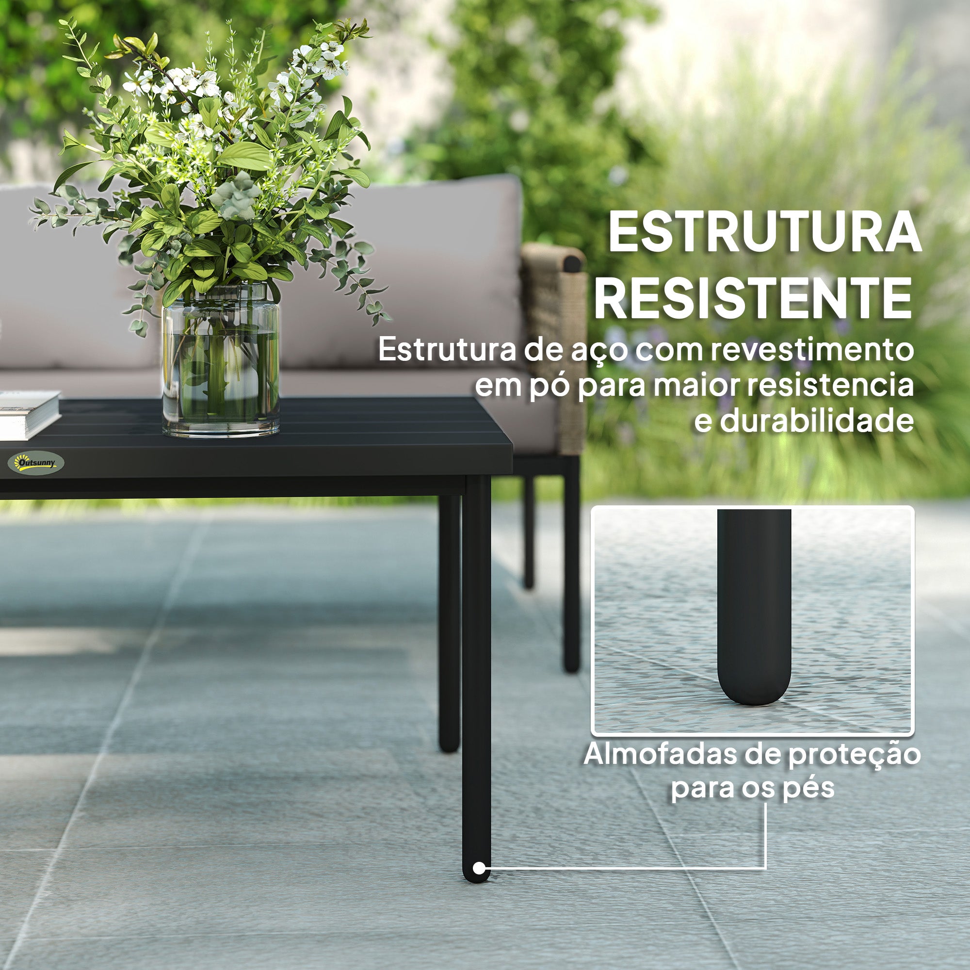 Conjunto de Jardim de Vime Sintético Cinzento 4 Peças - Medidas 126x66x70 cm