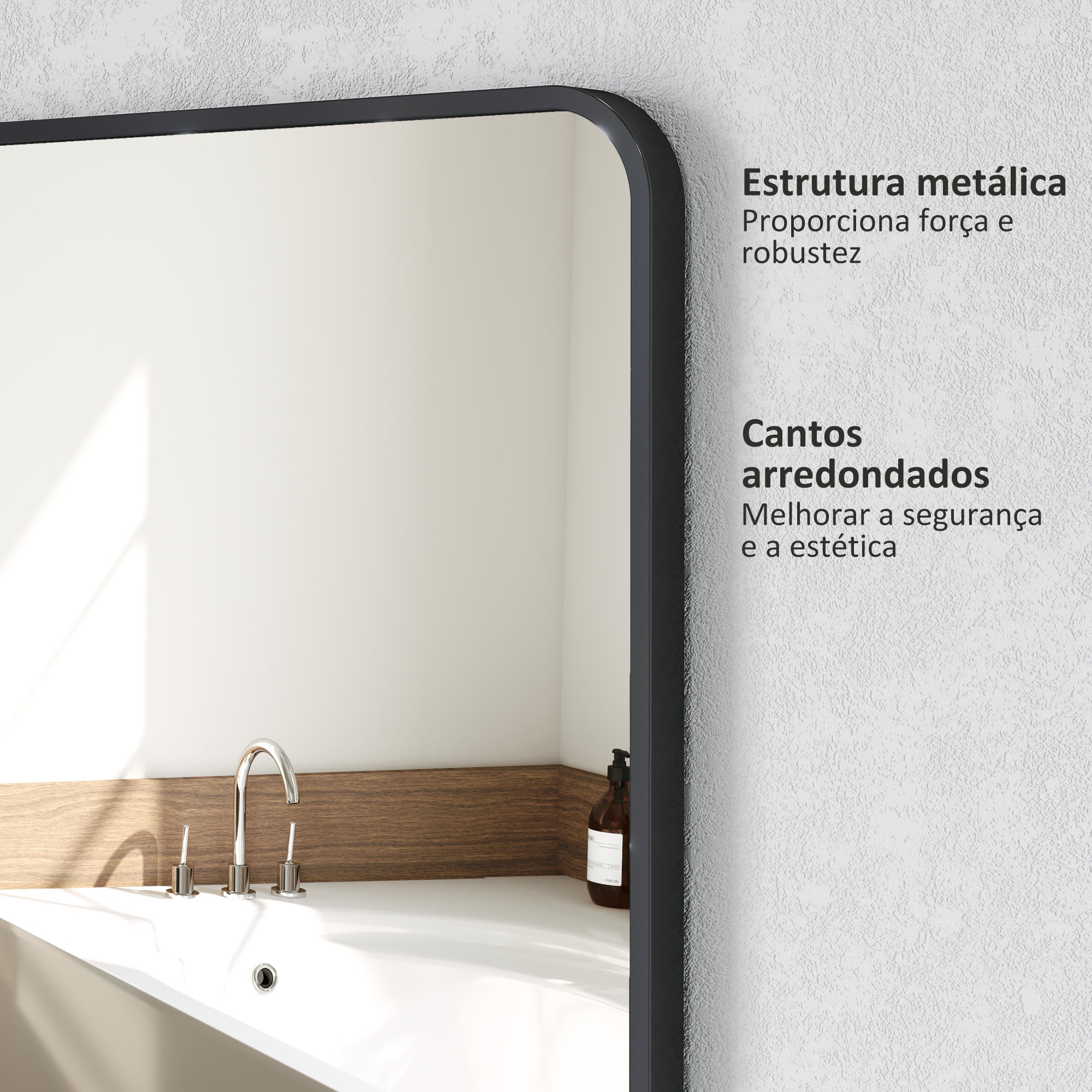 Espelho Retangular – 50x70 cm – Preto – Vidro e metal