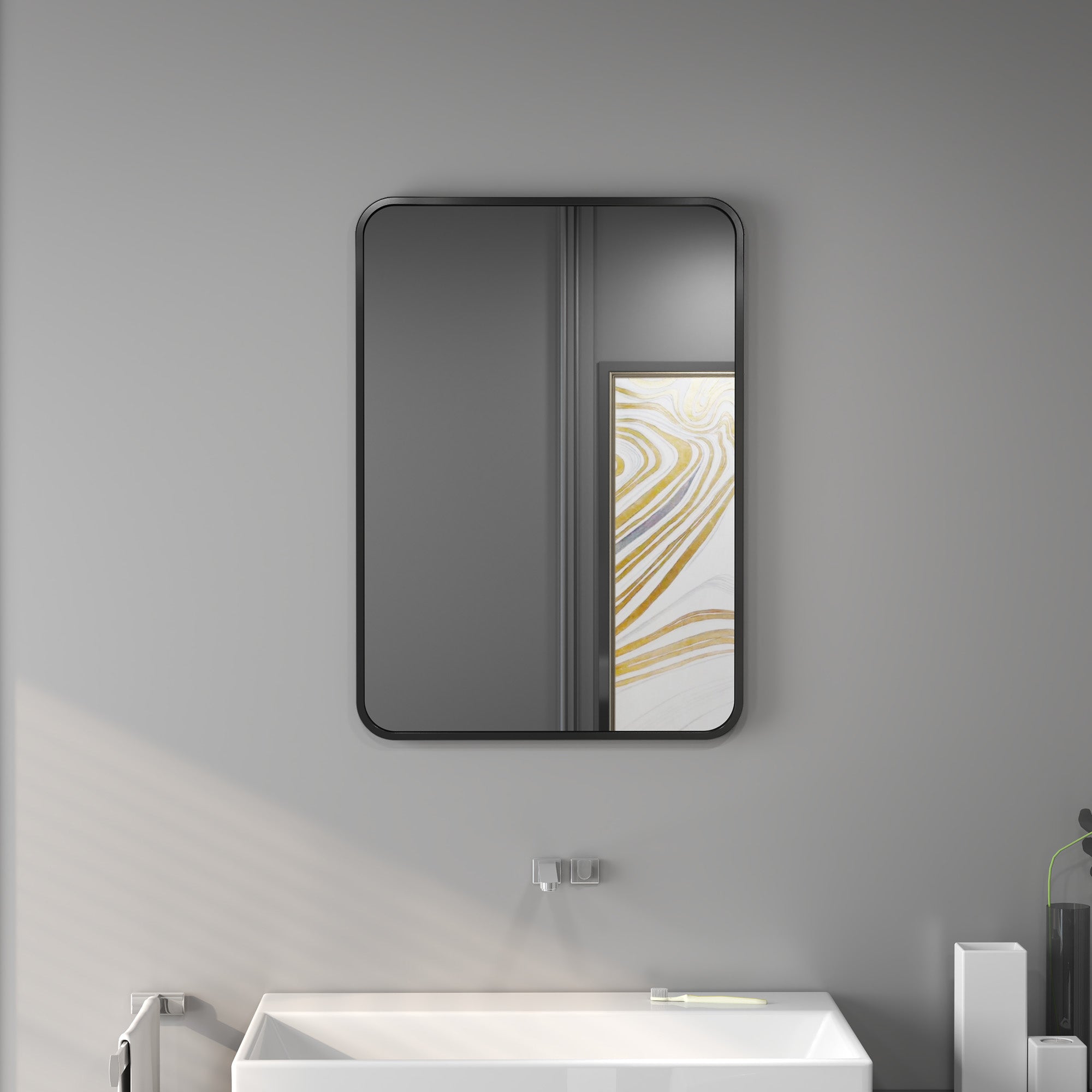 Espelho Retangular – 50x70 cm – Preto – Vidro e metal