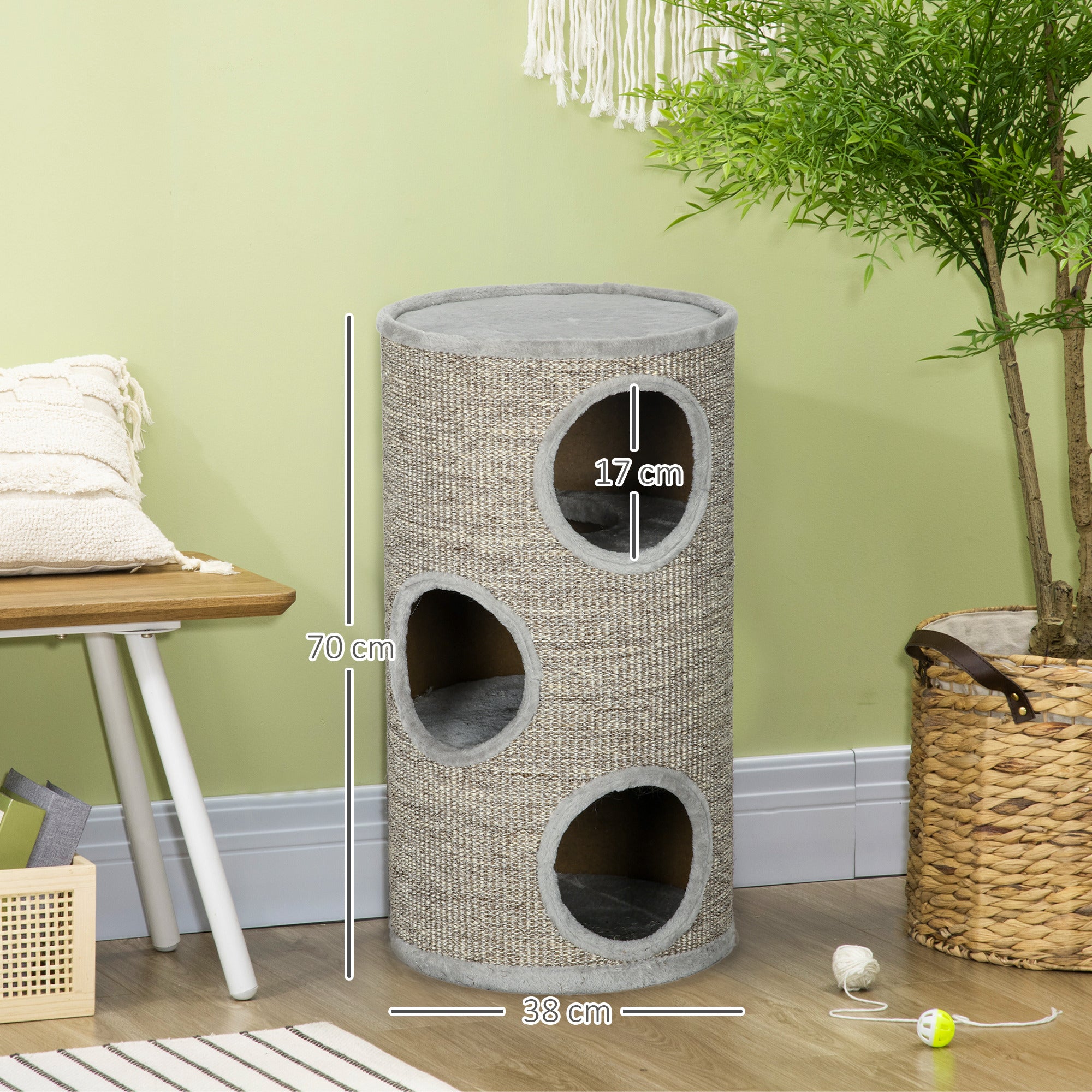 Arranhador para Gatos Ø38x70 cm Cinzento Claro