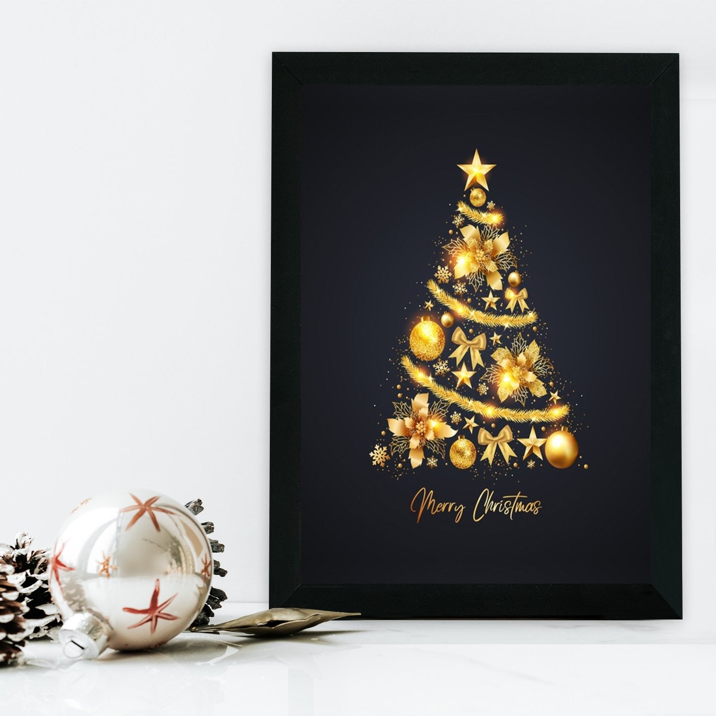 Quadro decorativo elegante emoldurado em MDF, 24 x 29 cm | 100% MDF, 2 cm de espessura, impressão UV, antibacteriano | Fácil de pendurar na parede para uma decoração elegante