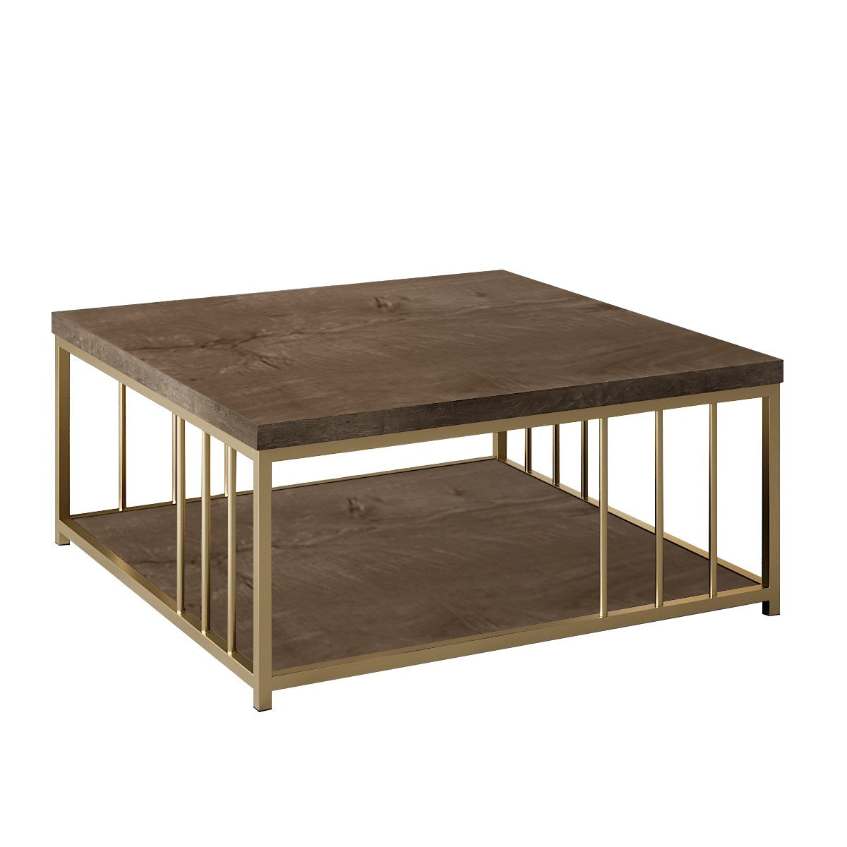 Mesa de Centro – 90 x 90 x 40 cm – Nogueira e Dourado – Painel de partículas revestido a melamina
