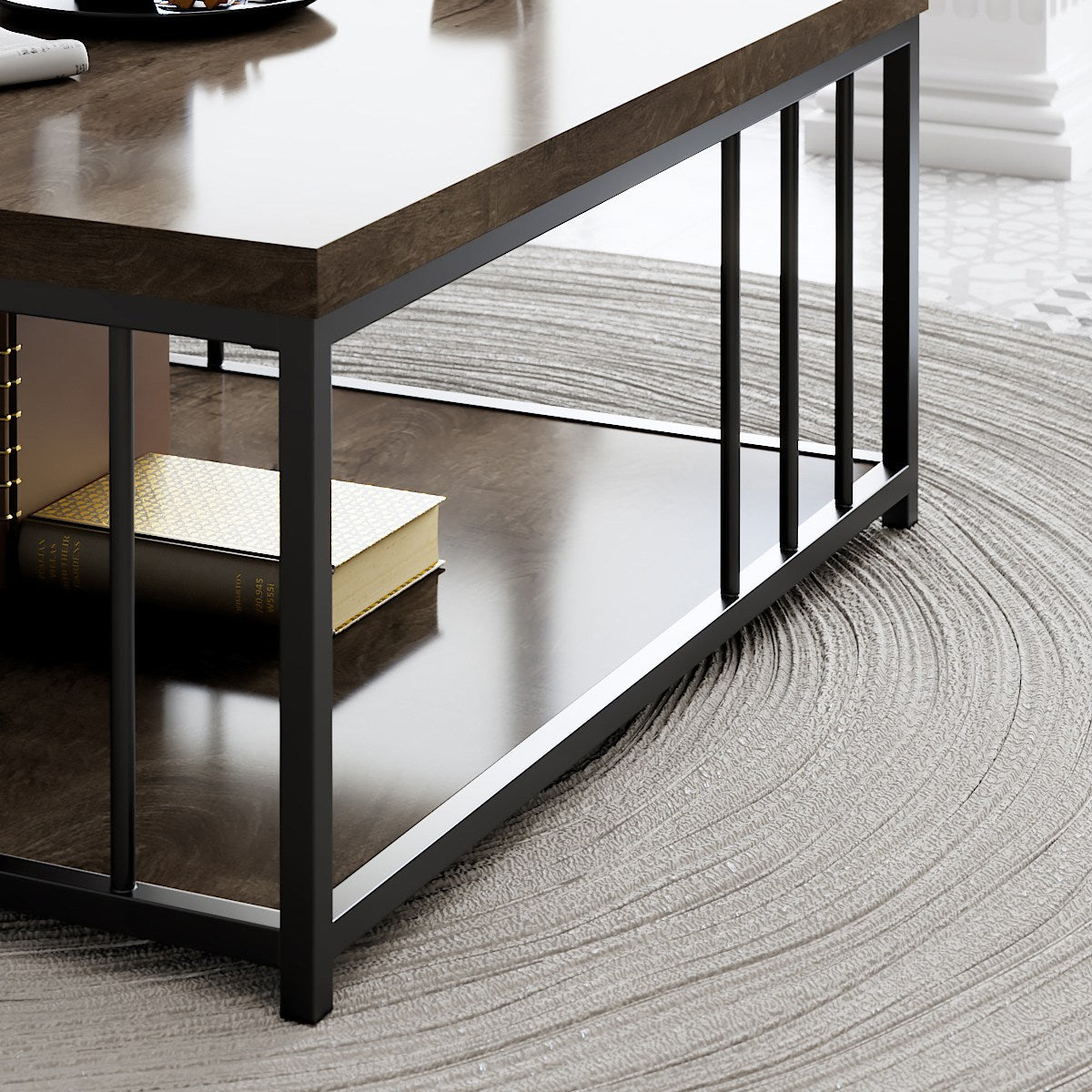 Mesa de Centro – 90 x 90 x 40 cm – Nogueira e Preto – Painel de Partículas revestido em Melamina