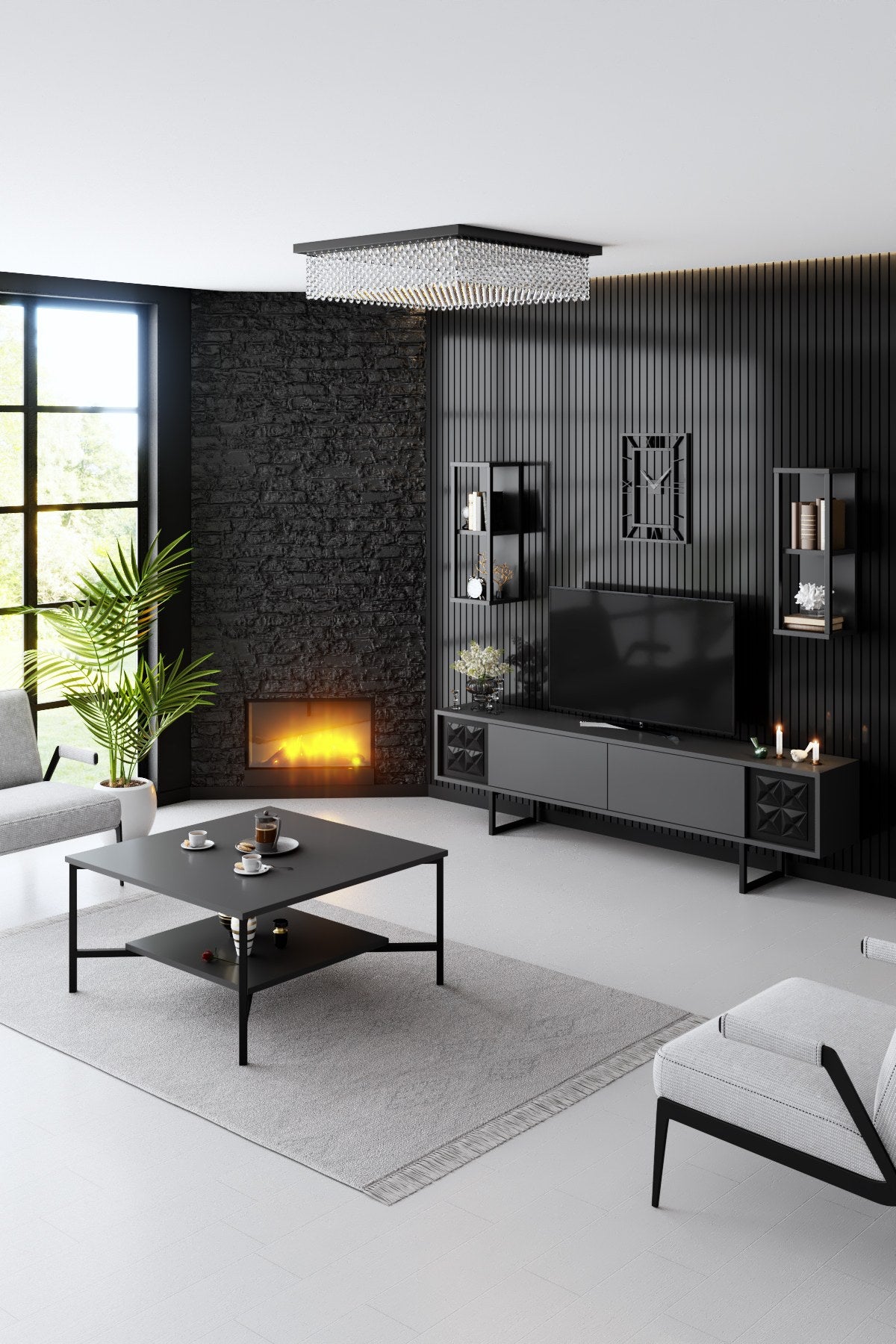 Móvel de TV – 180 x 30 x 48 cm – antracite e preto – painel de partículas revestido a melamina