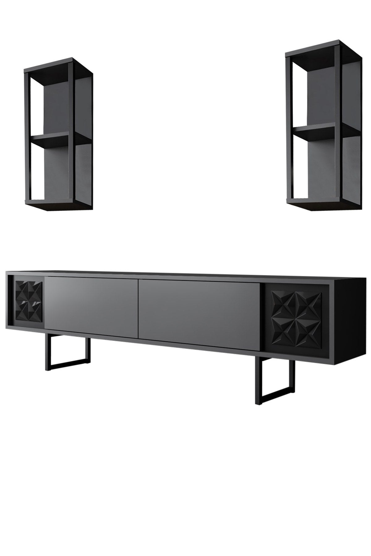 Móvel de TV – 180 x 30 x 48 cm – antracite e preto – painel de partículas revestido a melamina