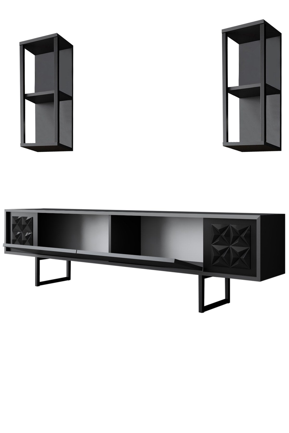 Móvel de TV – 180 x 30 x 48 cm – antracite e preto – painel de partículas revestido a melamina