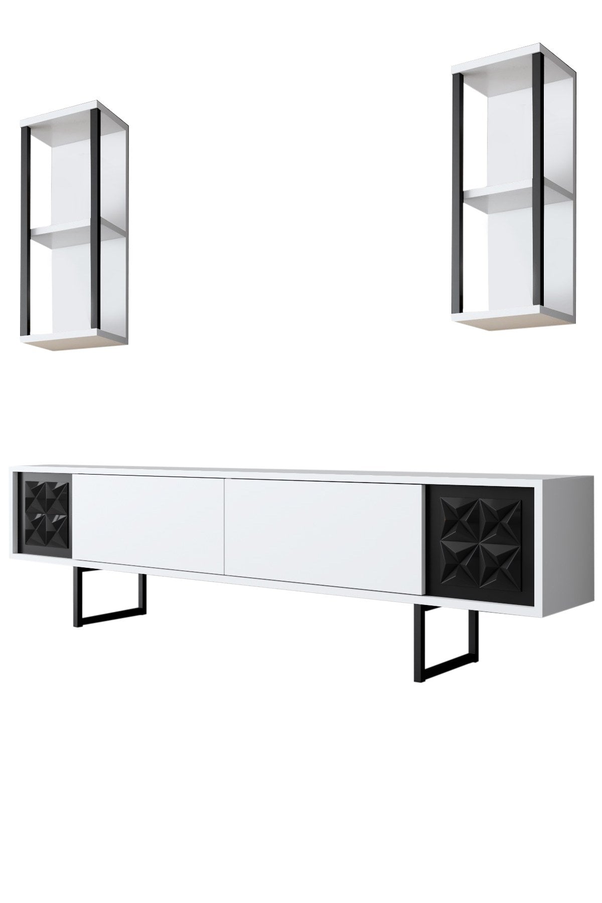 Móvel de TV – 180 x 30 x 48 cm – Branco e Preto – Melamina