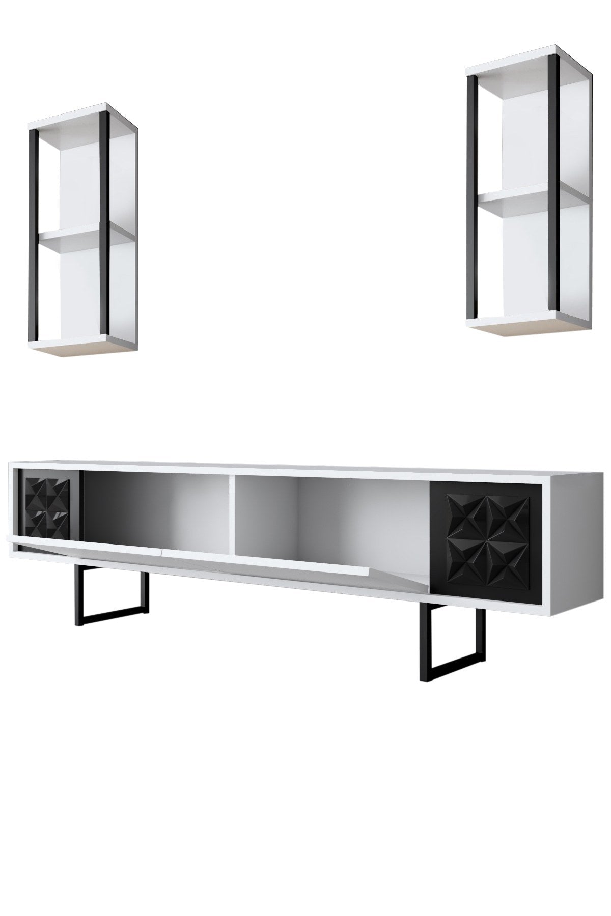 Móvel de TV – 180 x 30 x 48 cm – Branco e Preto – Melamina