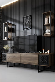 Móvel de TV – 180 x 30 x 48 cm – nogueira e preto – painel de partículas revestido a melamina