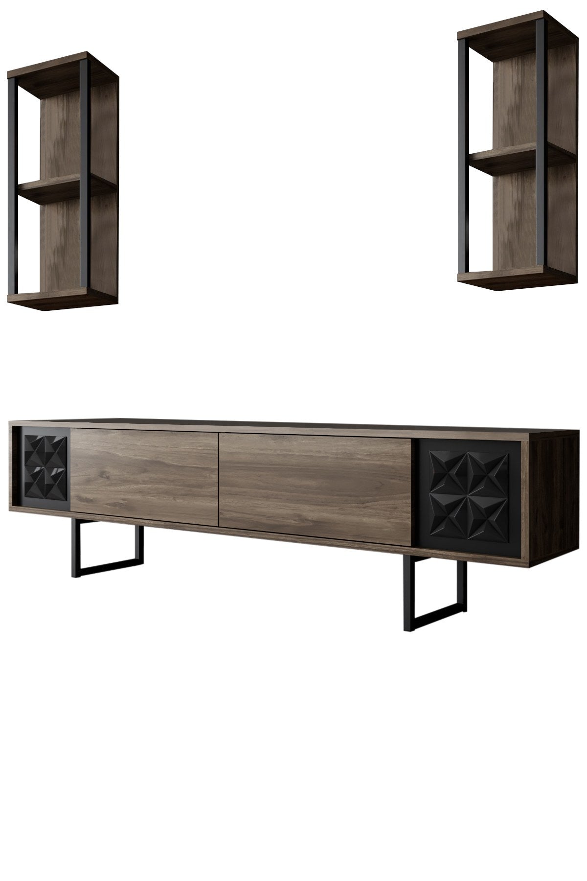 Móvel de TV – 180 x 30 x 48 cm – nogueira e preto – painel de partículas revestido a melamina