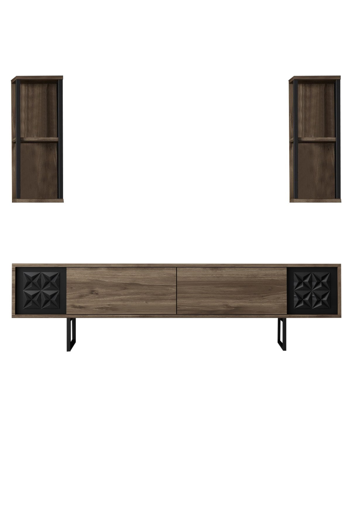 Móvel de TV – 180 x 30 x 48 cm – nogueira e preto – painel de partículas revestido a melamina