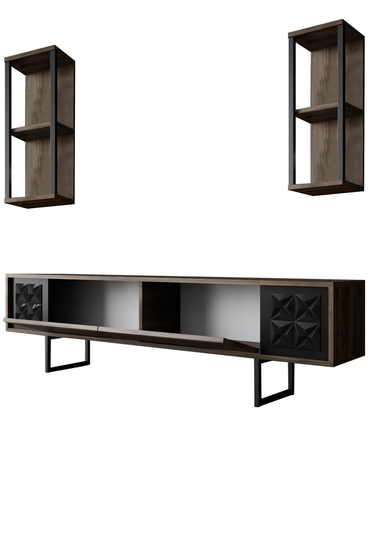 Móvel de TV – 180 x 30 x 48 cm – nogueira e preto – painel de partículas revestido a melamina