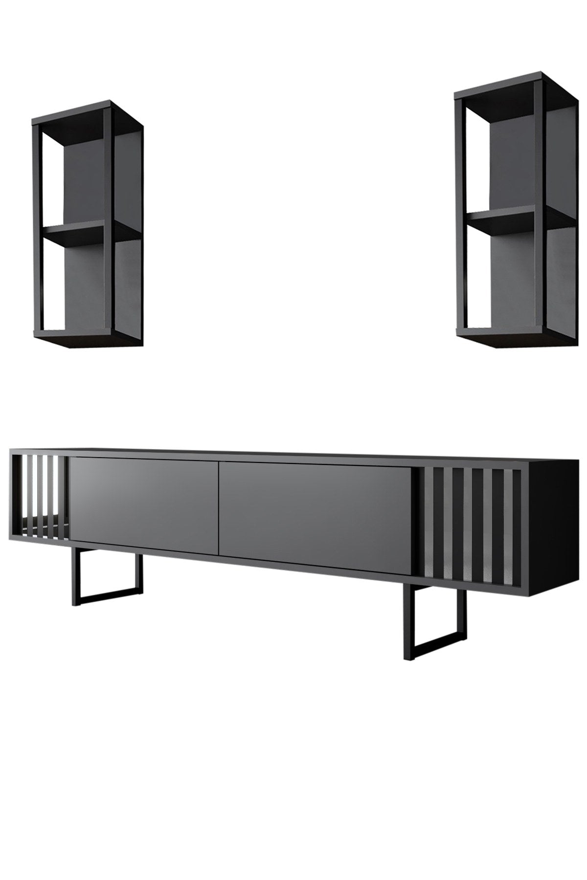 Móvel de TV – 180 x 30 x 48 cm – antracite e preto – painel de partículas revestido a melamina