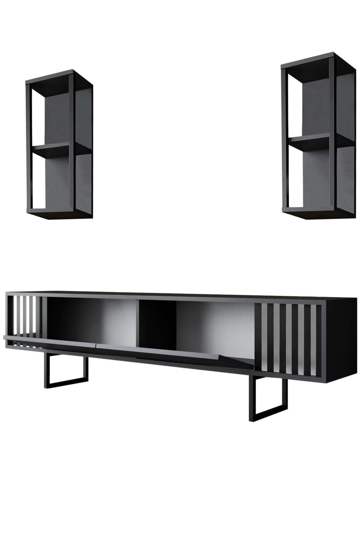 Móvel de TV – 180 x 30 x 48 cm – antracite e preto – painel de partículas revestido a melamina