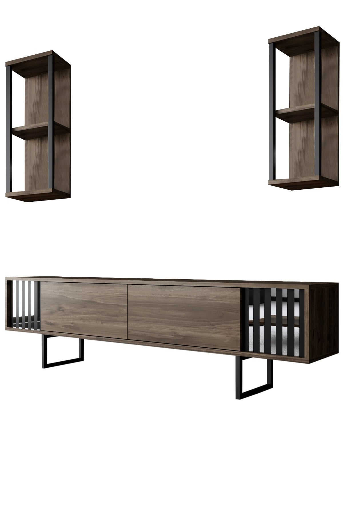 Móvel de TV – 180 x 30 x 48 cm – nogueira e preto – painel de partículas revestido a melamina