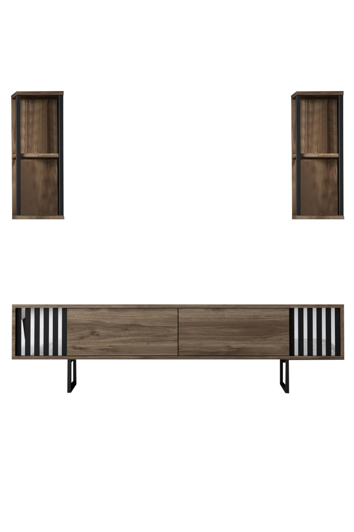 Móvel de TV – 180 x 30 x 48 cm – nogueira e preto – painel de partículas revestido a melamina