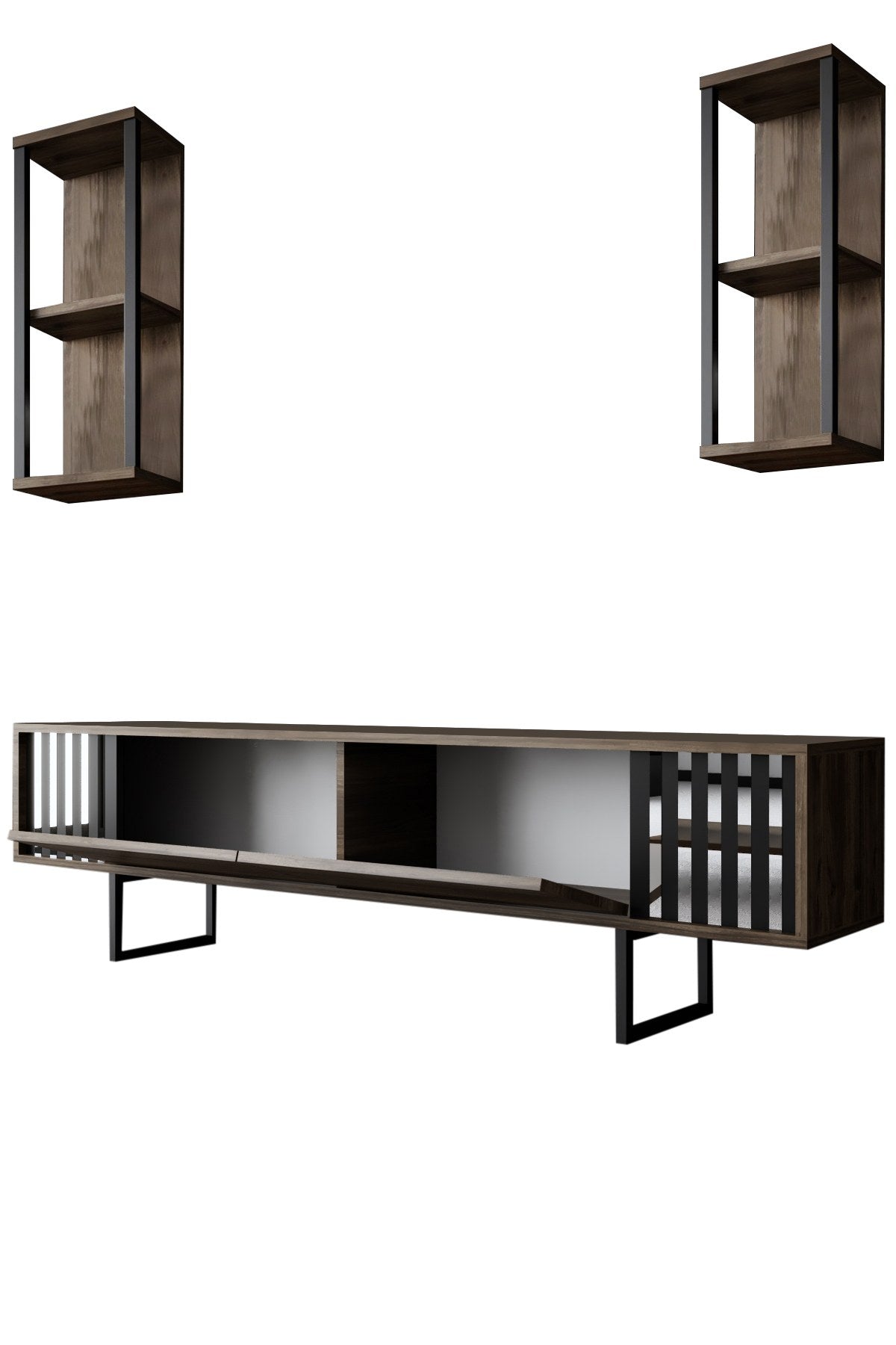 Móvel de TV – 180 x 30 x 48 cm – nogueira e preto – painel de partículas revestido a melamina