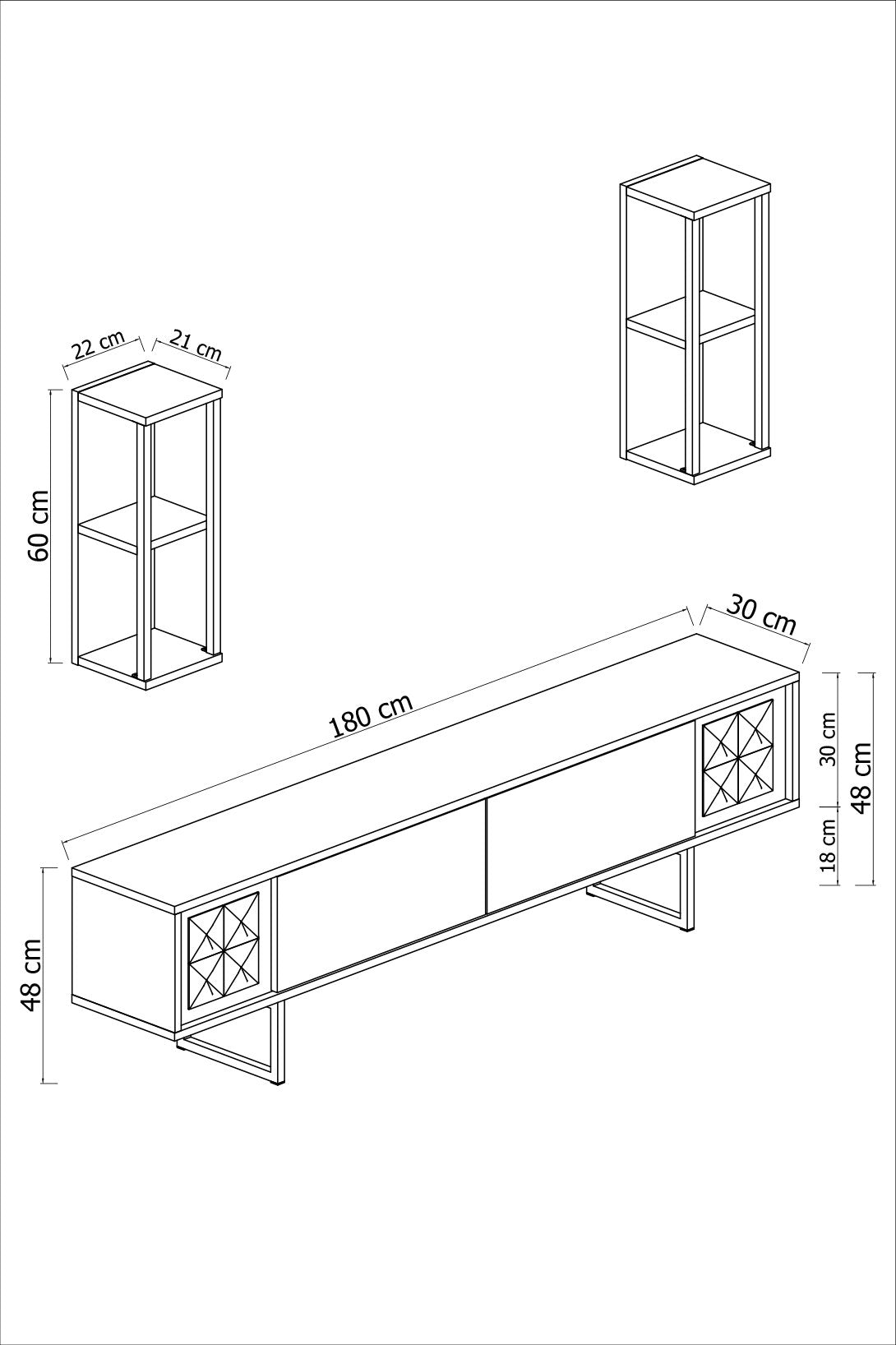 Móvel de TV – 180 x 30 x 48 cm – nogueira e preto – painel de partículas revestido a melamina