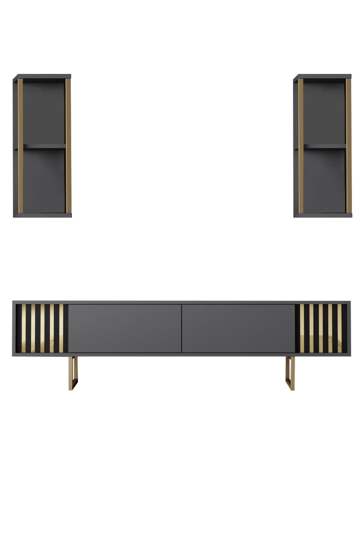 Móvel de TV elegante – 180 x 30 x 48 cm – Antracite e Preto – Painel de partículas revestido em melamina
