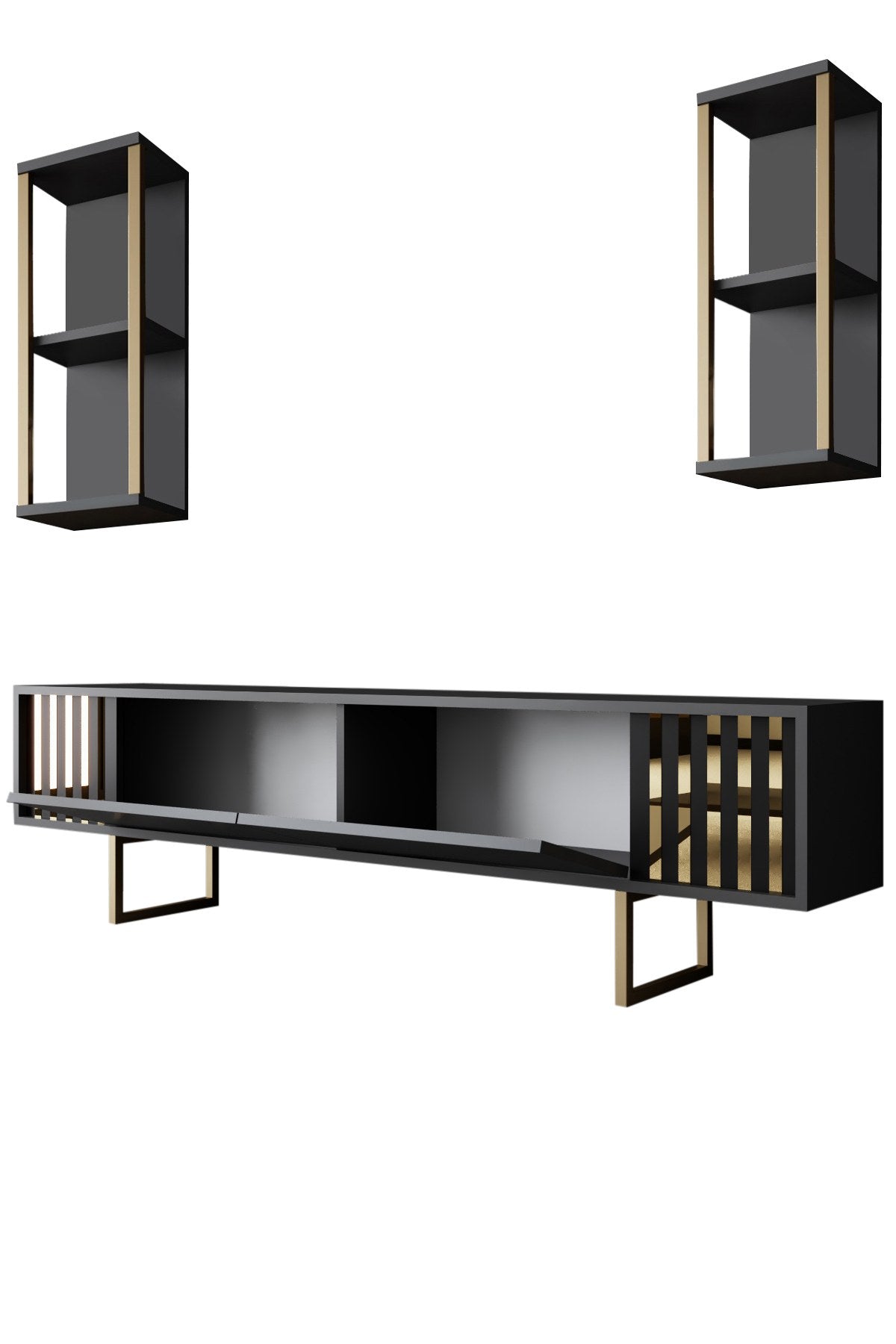 Móvel de TV elegante – 180 x 30 x 48 cm – Antracite e Preto – Painel de partículas revestido em melamina