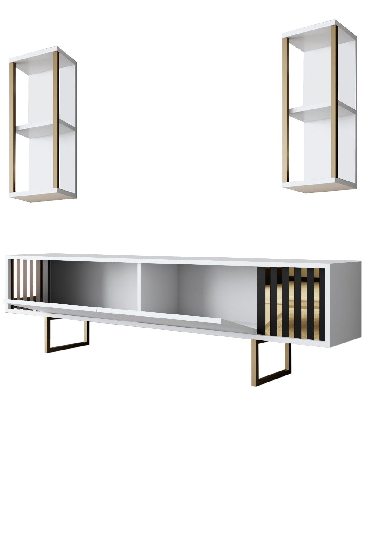 Móvel de TV moderno – 180 x 30 x 48 cm – Branco e Preto – Melamina