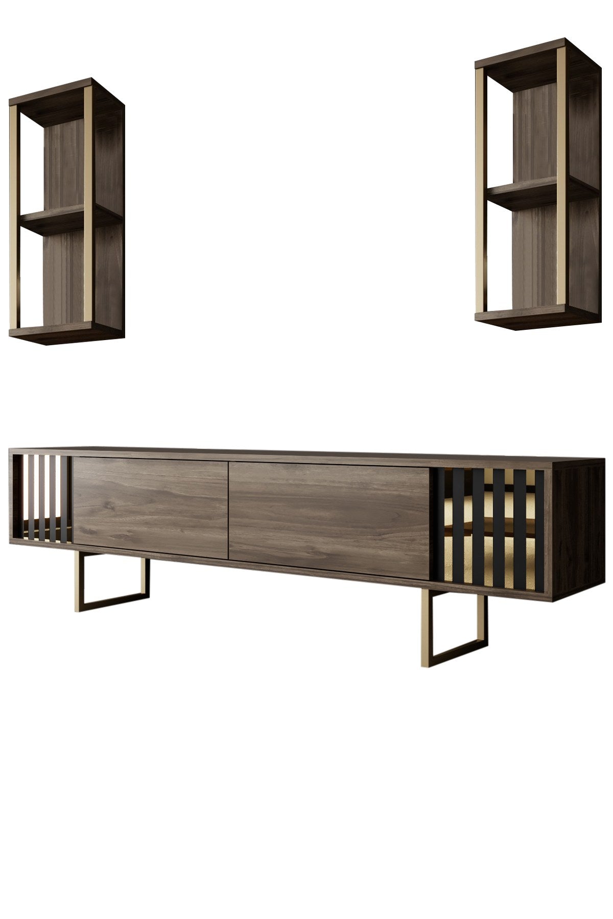 Móvel de TV – 180 x 30 x 48 cm – nogueira e preto – melamina