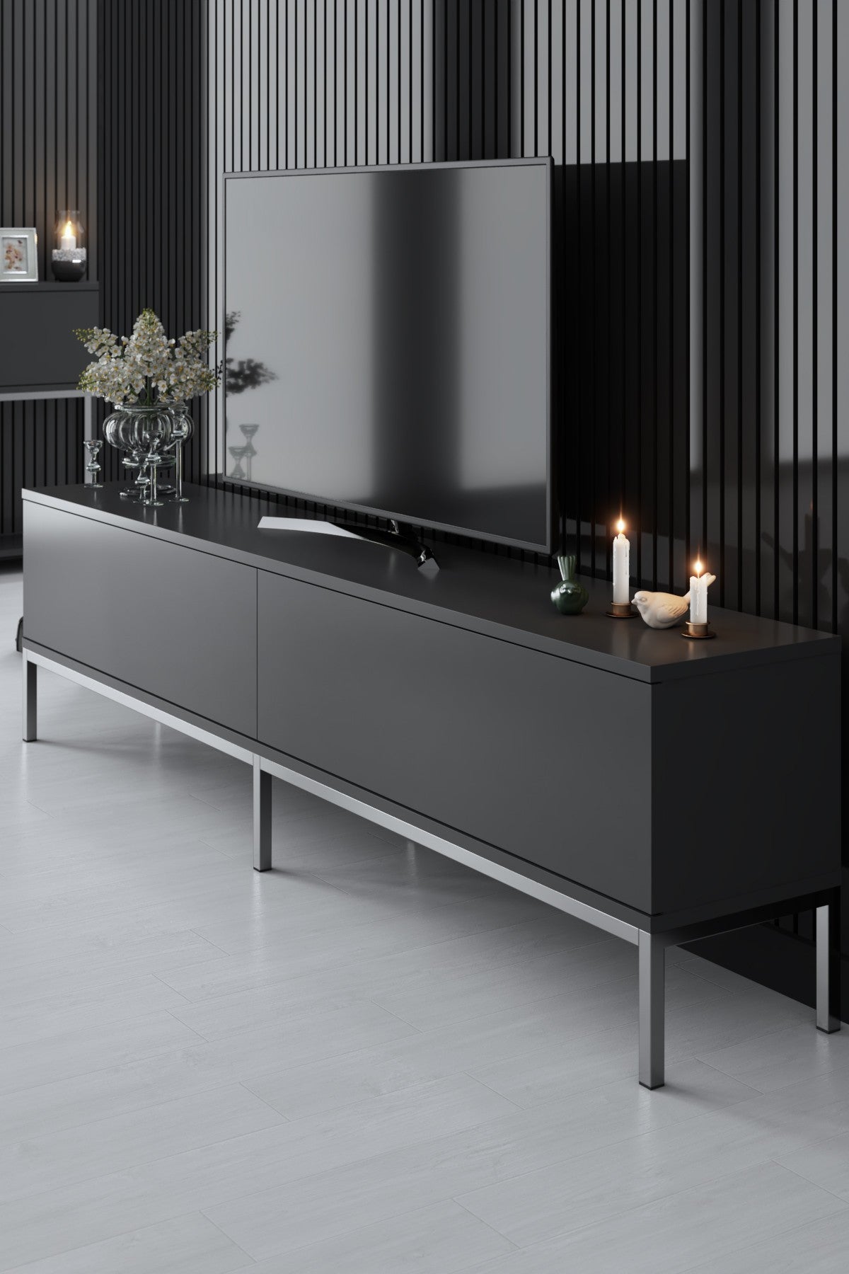 Móvel de TV – 180 x 47 x 30 cm – Antracite e prateado – Painéis de partículas revestidos a melamina