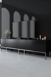 Móvel de TV – 180 x 47 x 30 cm – preto e prateado – painel de partículas revestido de melamina