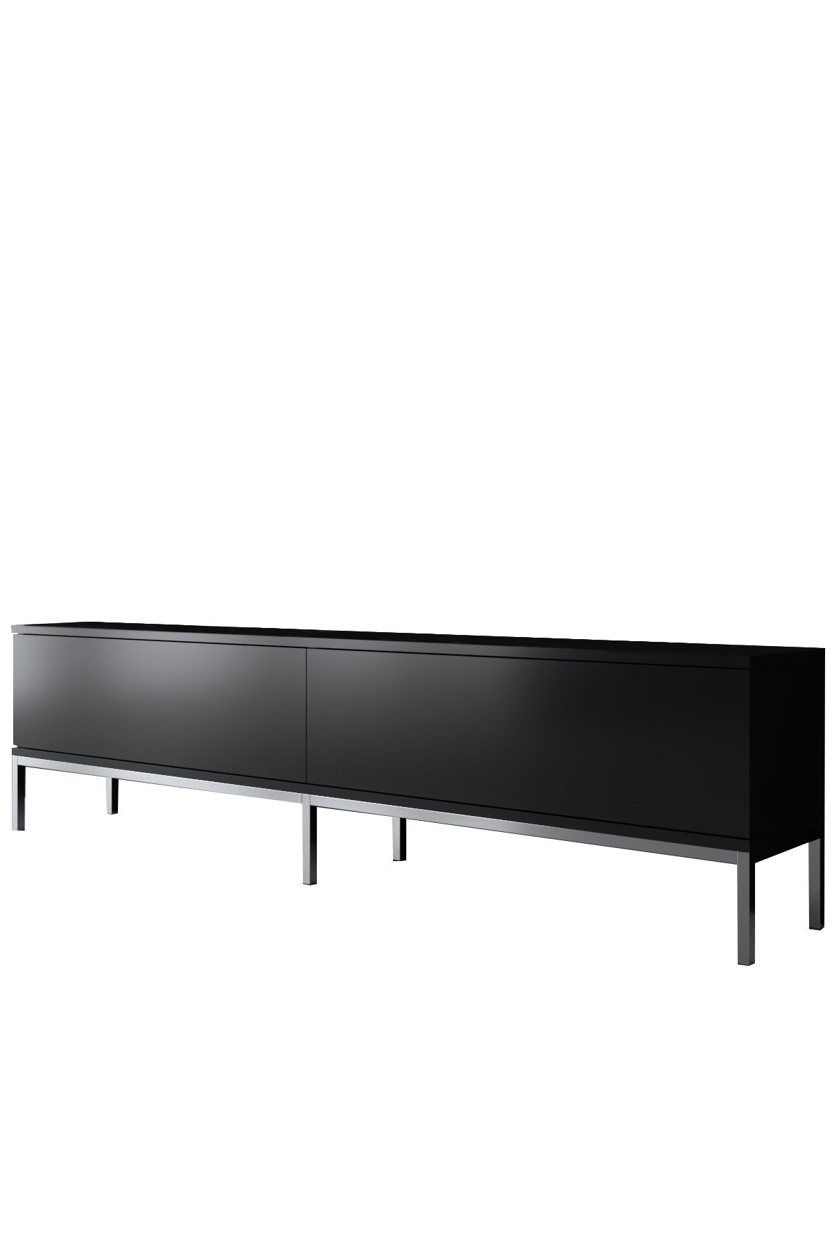 Móvel de TV – 180 x 47 x 30 cm – preto e prateado – painel de partículas revestido de melamina