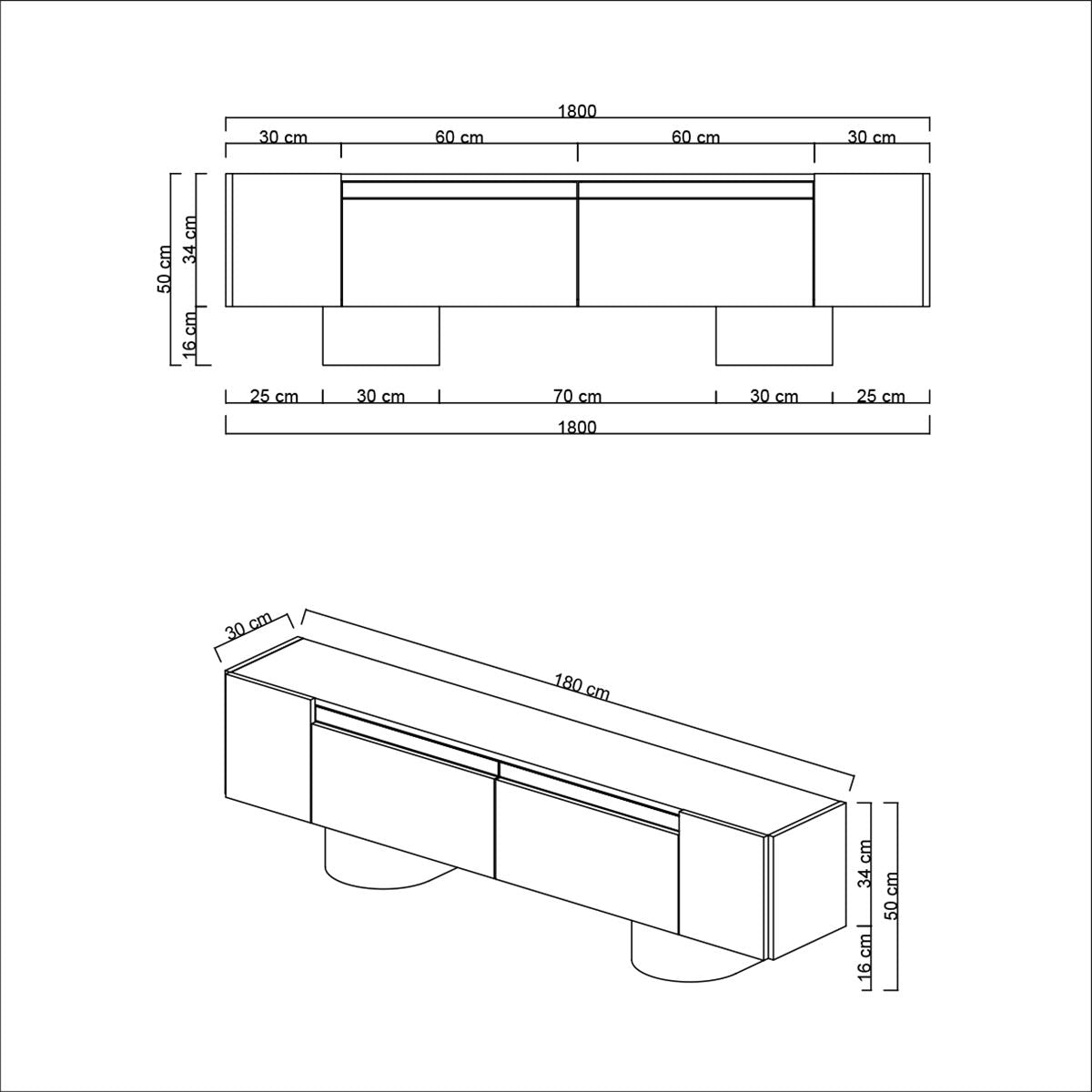 Móvel de TV – 180 cm x 50 cm x 30 cm – Antracite e Preto – painel de partículas