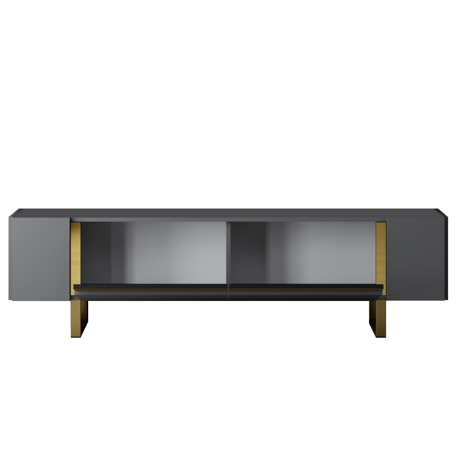 Móvel de TV – 180cm x 50cm x 30cm – Antracite e Ouro – Painel de Partículas Revestido de Melamina