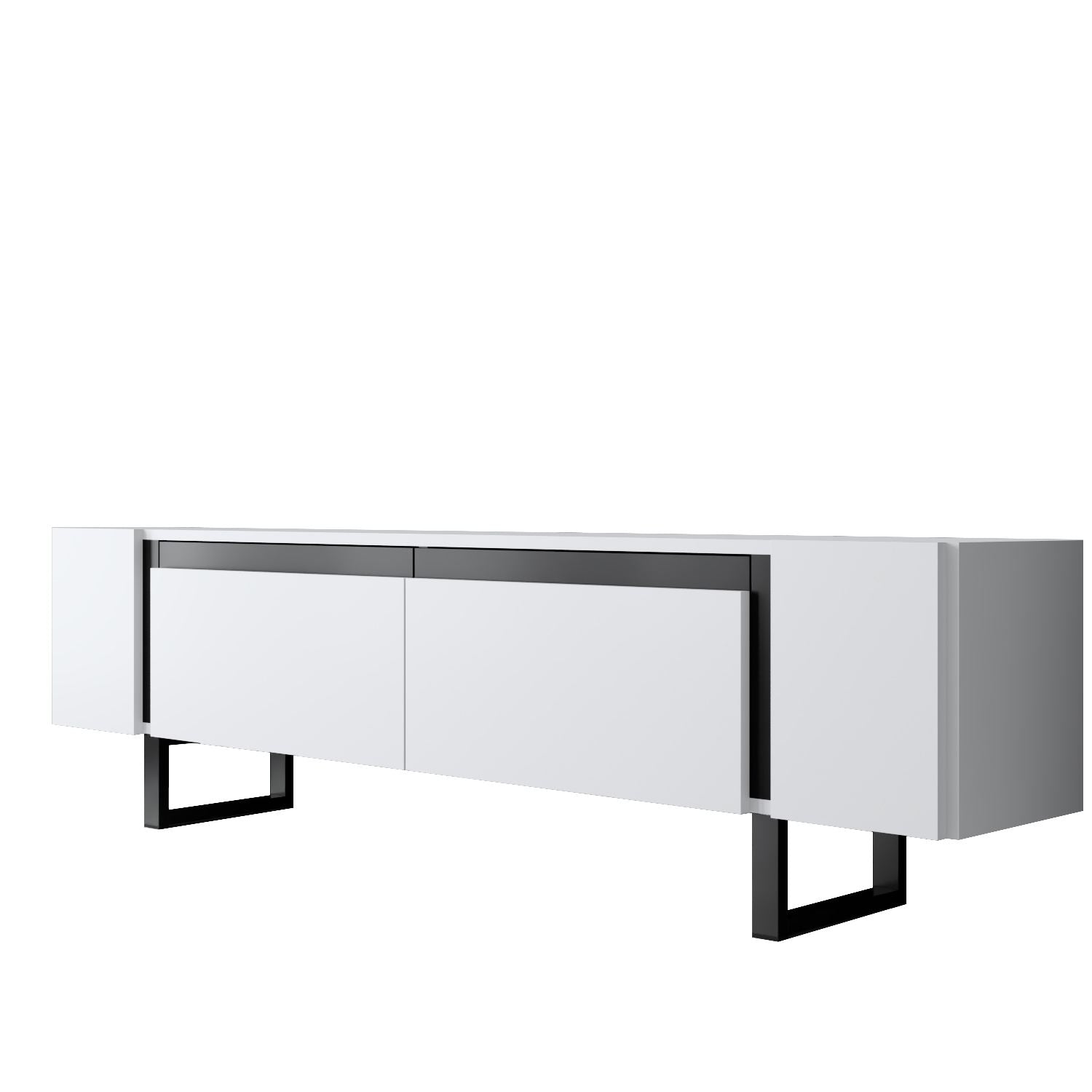 Móvel de TV – 180 cm x 50 cm x 30 cm – Branco e Preto – Aglomerado e Metal