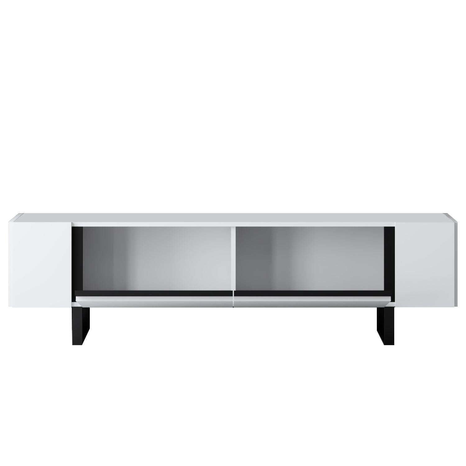 Móvel de TV – 180 cm x 50 cm x 30 cm – Branco e Preto – Aglomerado e Metal