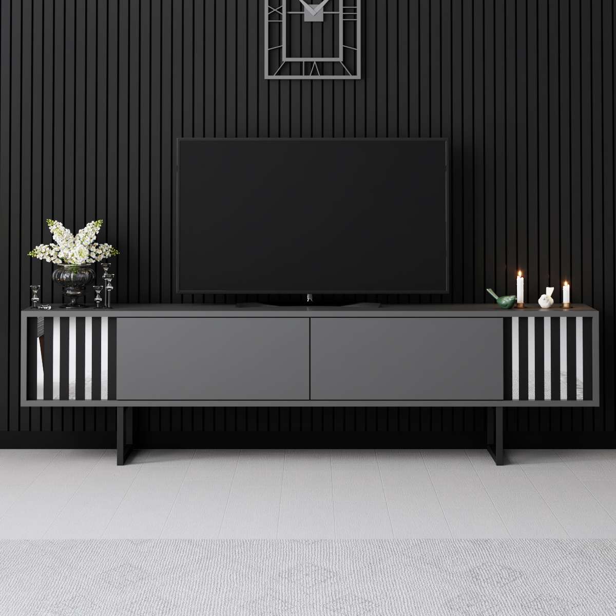 Móvel de TV – 180 cm x 30 cm x 48 cm – Antracite e Preto – Aglomerado com Melamina