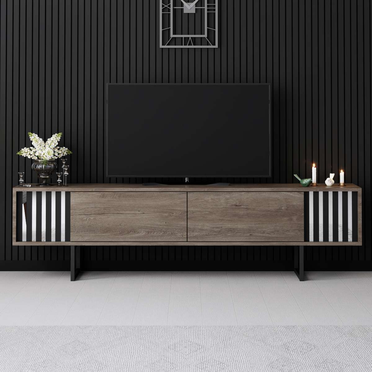 Móvel de TV – 180 cm x 30 cm x 48 cm – Nogueira e Preto – MDF