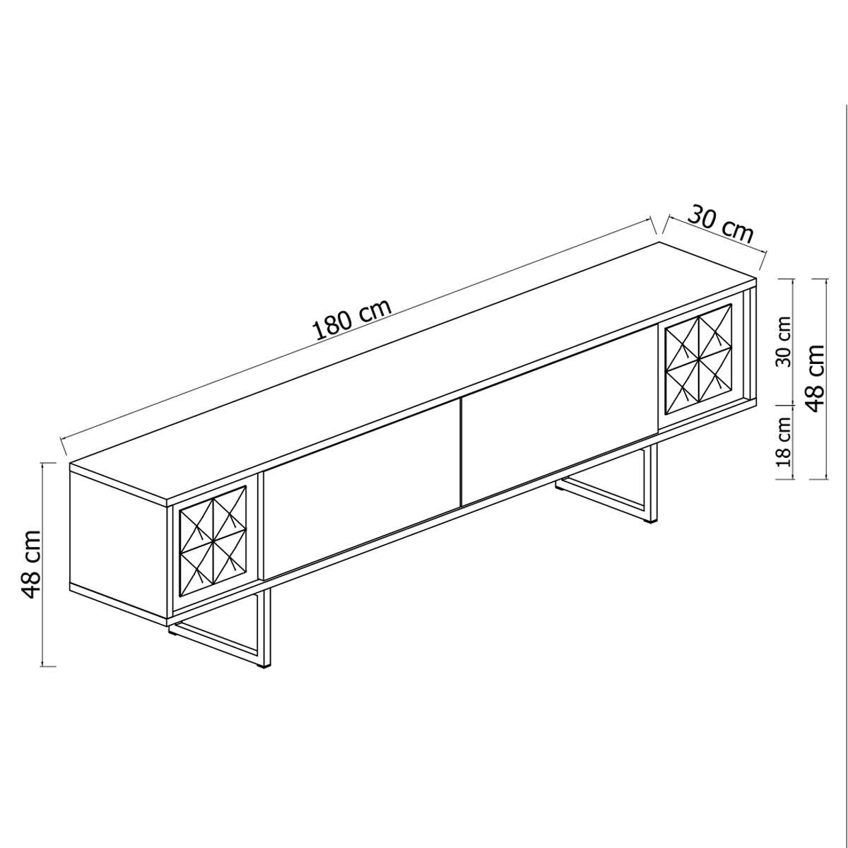 Móvel de TV – 180 cm x 30 cm x 48 cm – Branco e Dourado – MDF