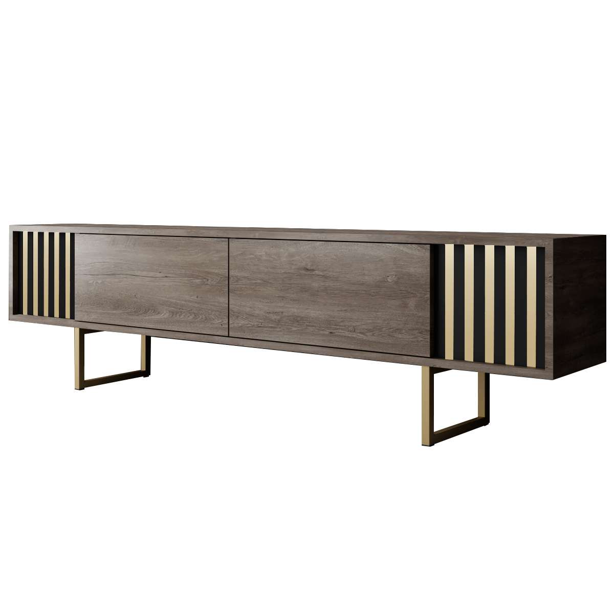 Móvel de TV – 180cm x 30cm x 48cm – Nogueira e Ouro – Painel de partículas revestido em melamina