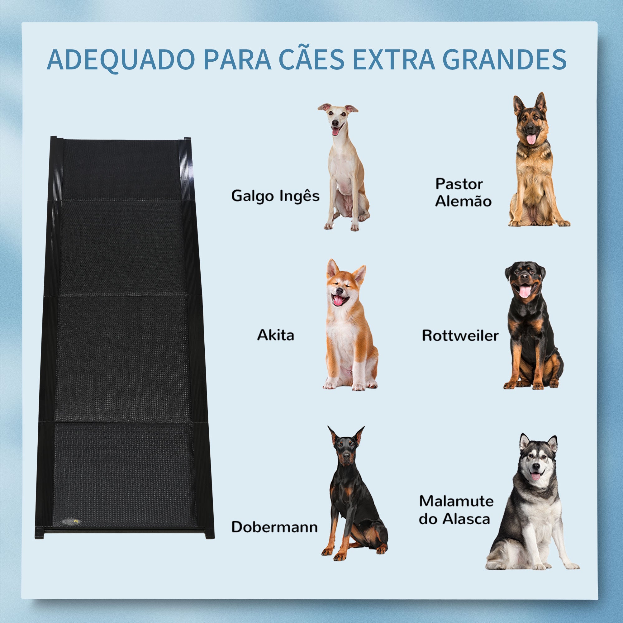 Rampa Dobrável para Cães 158x43,5x2,5 cm Preto