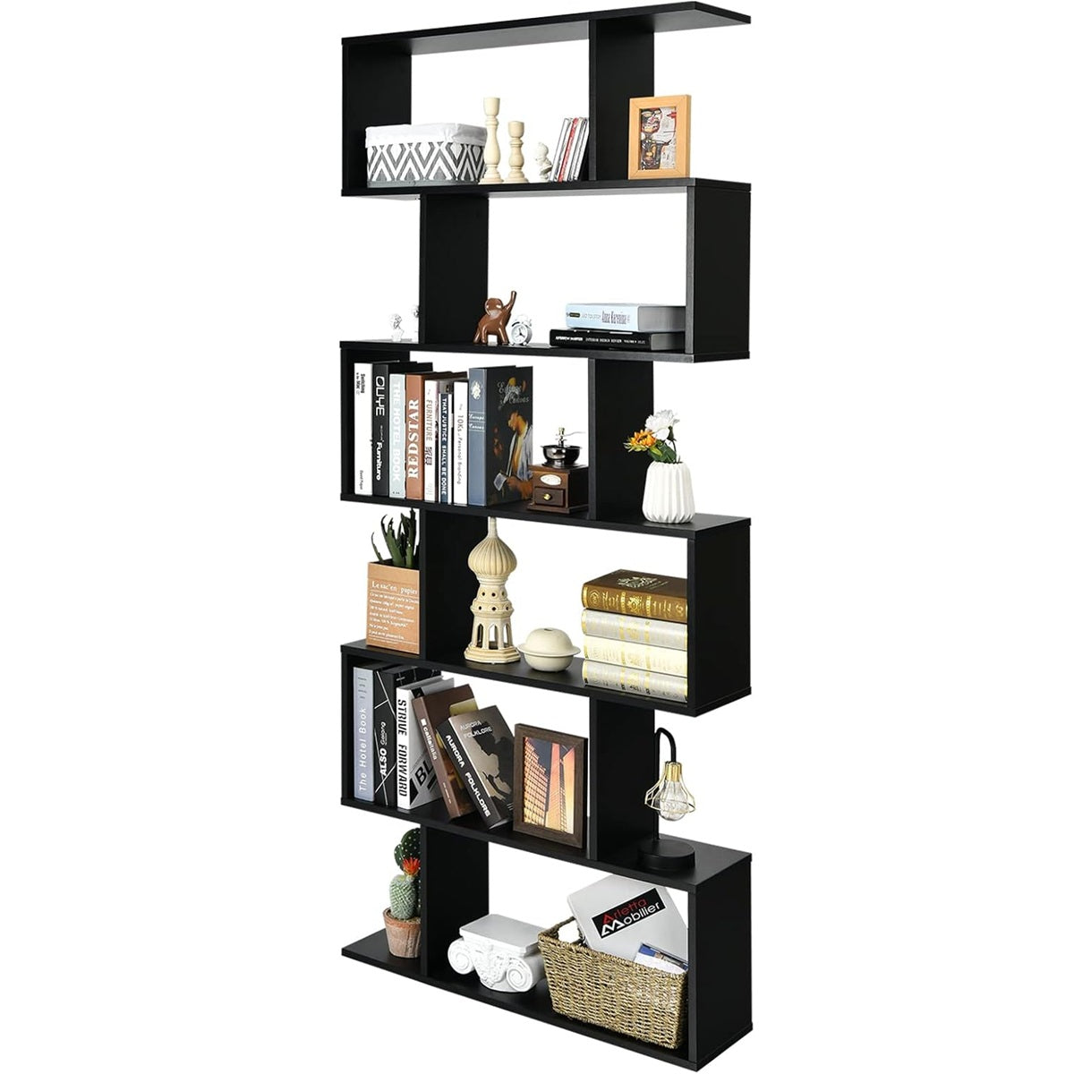 Estante de 6 Níveis Separadora de Ambientes com Proteção Antivuelco para Escritório Sala 80 x 23 x 191cm Preto