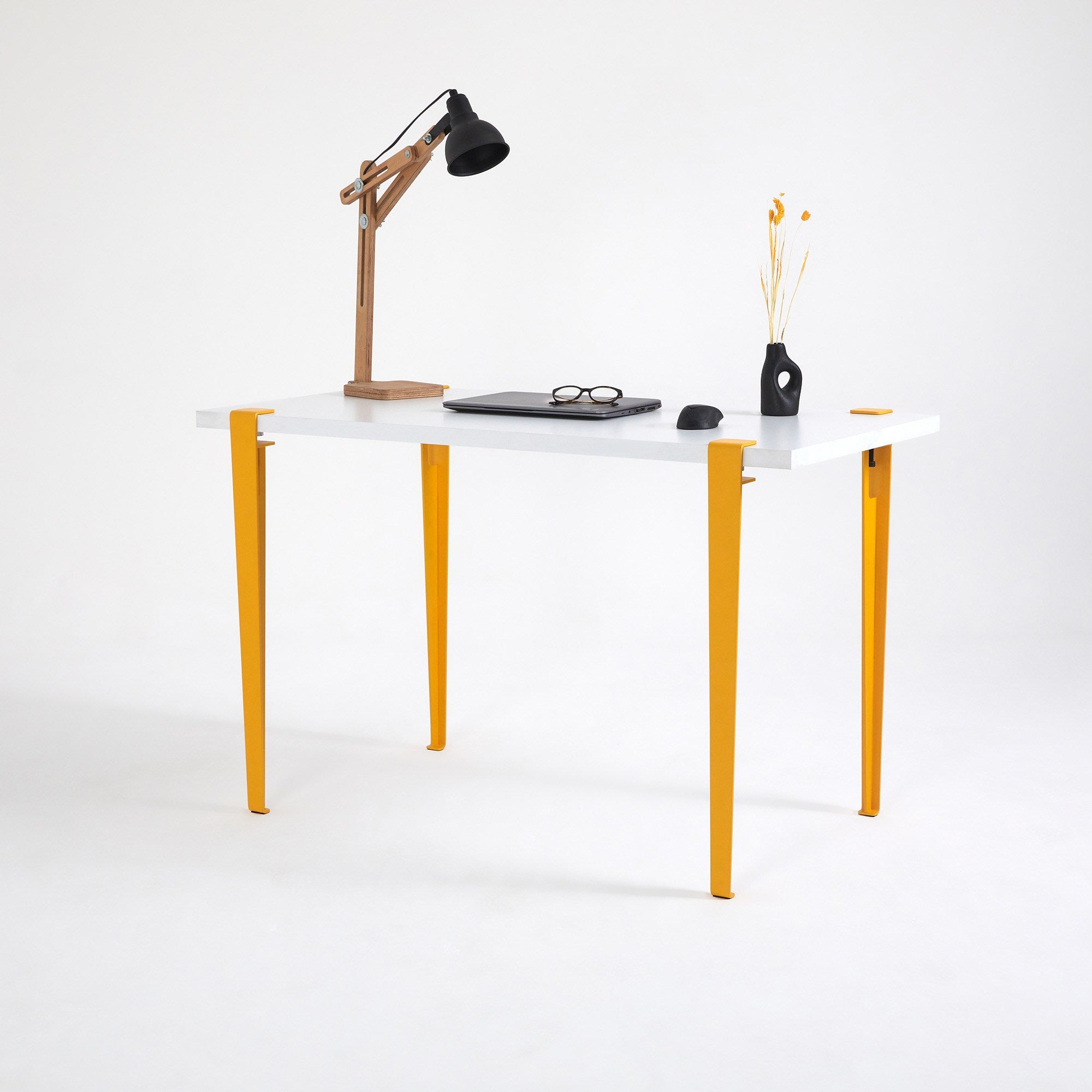 Secretária de Estudo Branca e Amarela 120cm - Mesa Resistente para 4 Pessoas com Montagem Rápida